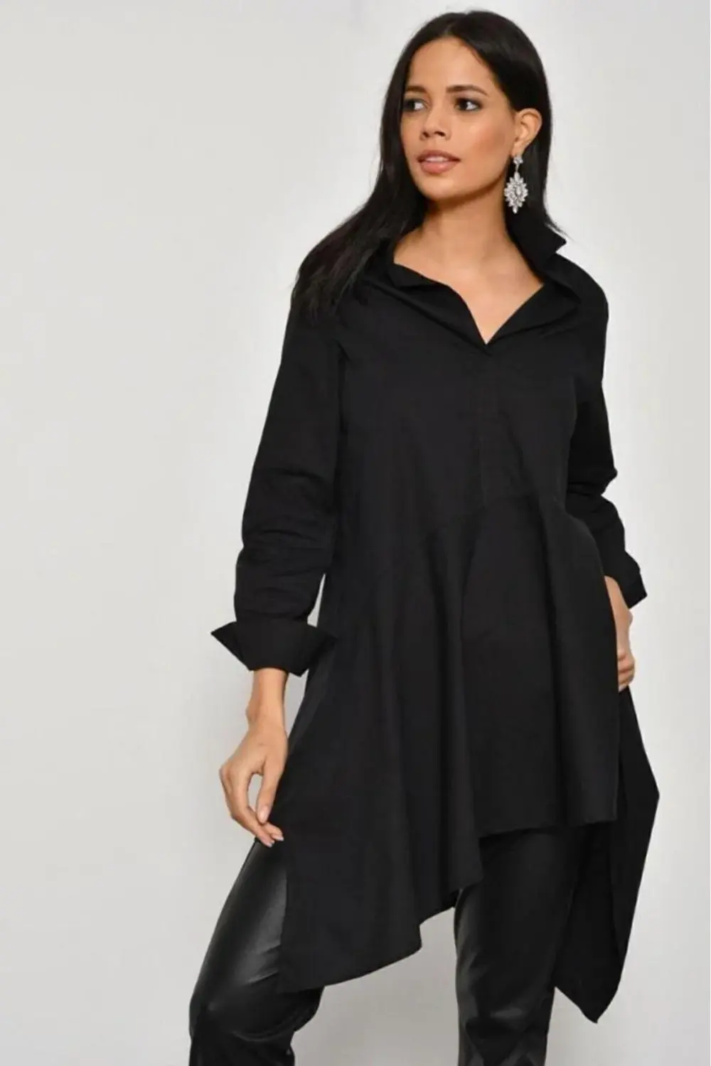 Kadın Asimetrik Tesettüre Uygun Uzun Terikoton Turuncu Tunik Göml