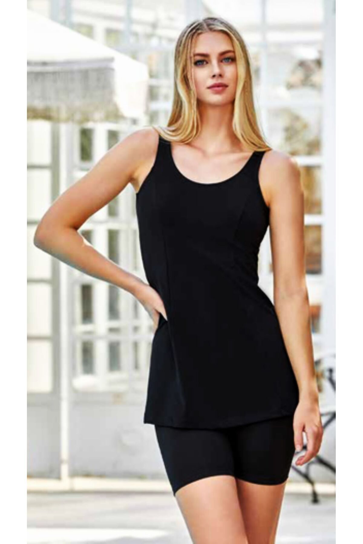 Lapieno Kadın Askılı Kısa Taytlı Mayo Siyah