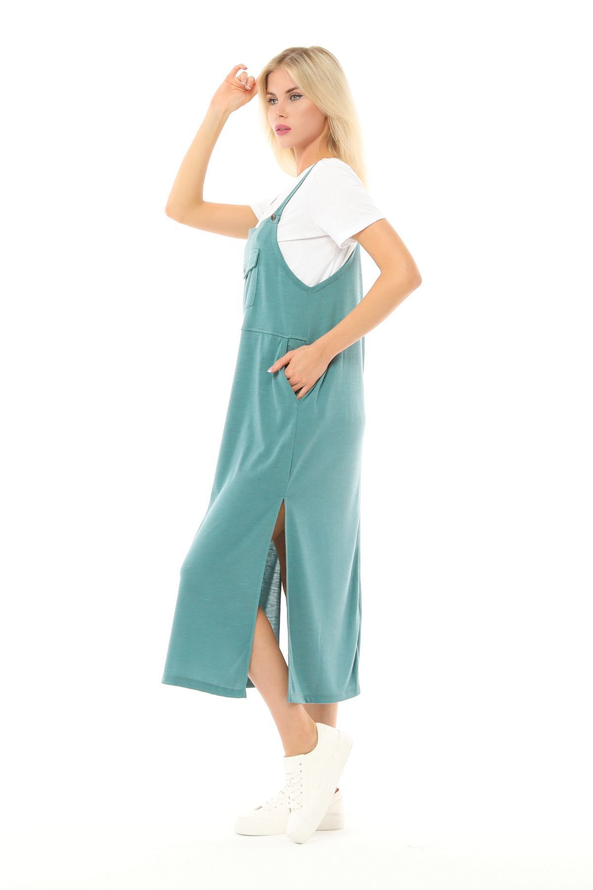 Defys Kadın Askılı Yırtmaçlı Elbise