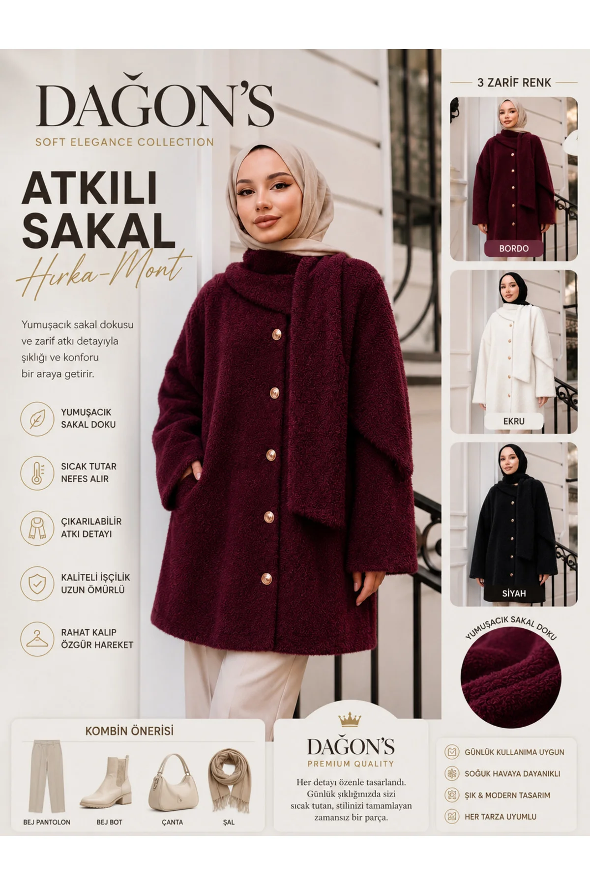 Kadın Atkılı Sakal Hırka - Mont