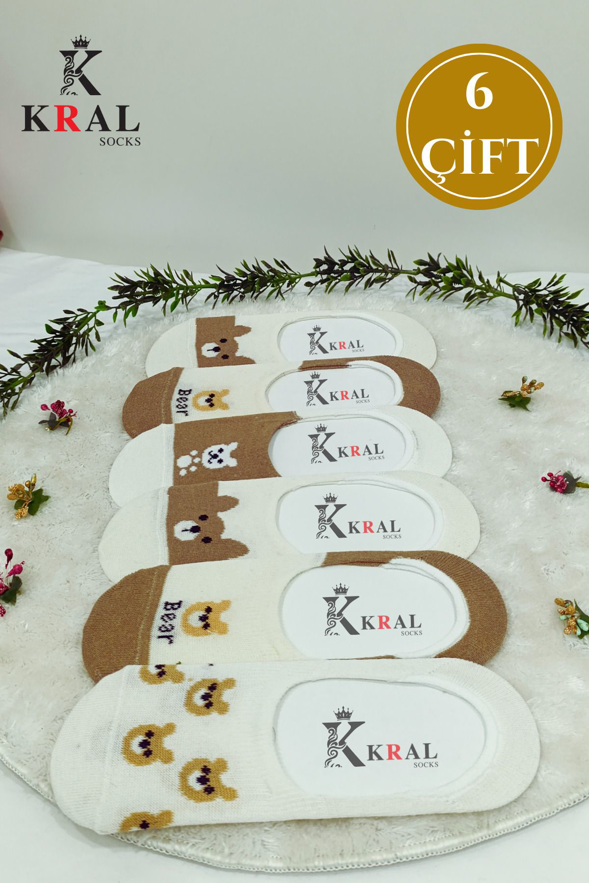 Kadın Babet Çorap (6 Çift) Sevimli Ayıcık Terletmez Pamuklu Unise