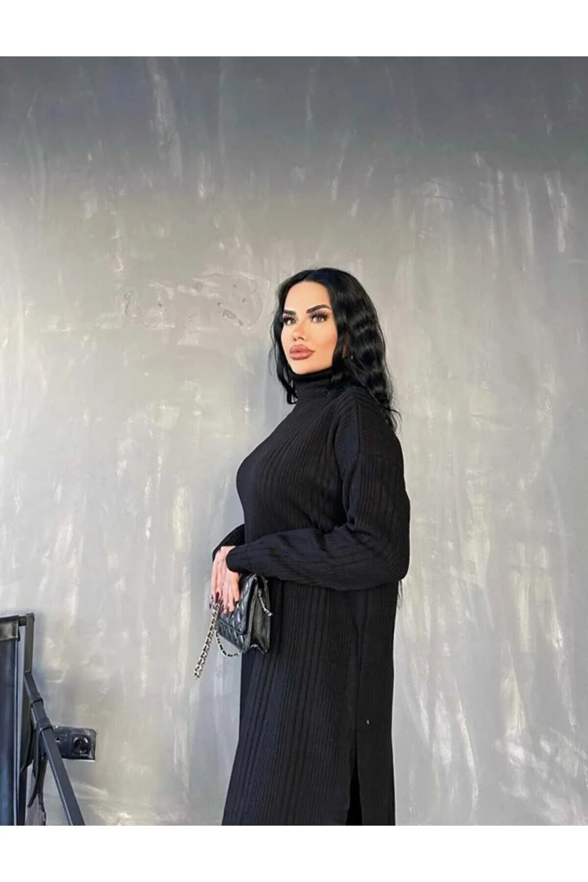 KADIN BALIKÇI YAKA ETEĞİ YIRTMAÇLI FİTİLLİ ELBİSE VE FİTİLLİ GENİ