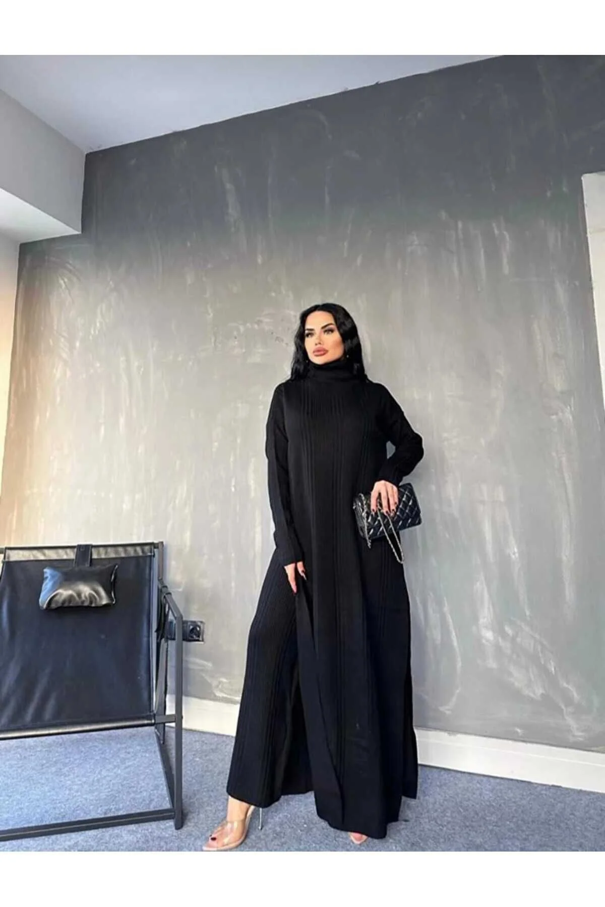 KADIN BALIKÇI YAKA ETEĞİ YIRTMAÇLI FİTİLLİ ELBİSE VE FİTİLLİ GENİ