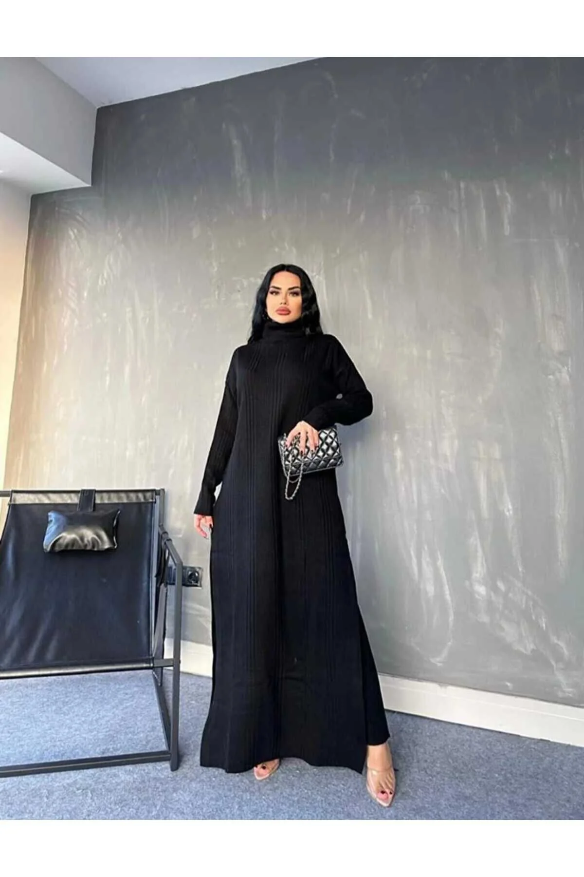 KADIN BALIKÇI YAKA ETEĞİ YIRTMAÇLI FİTİLLİ ELBİSE VE FİTİLLİ GENİ