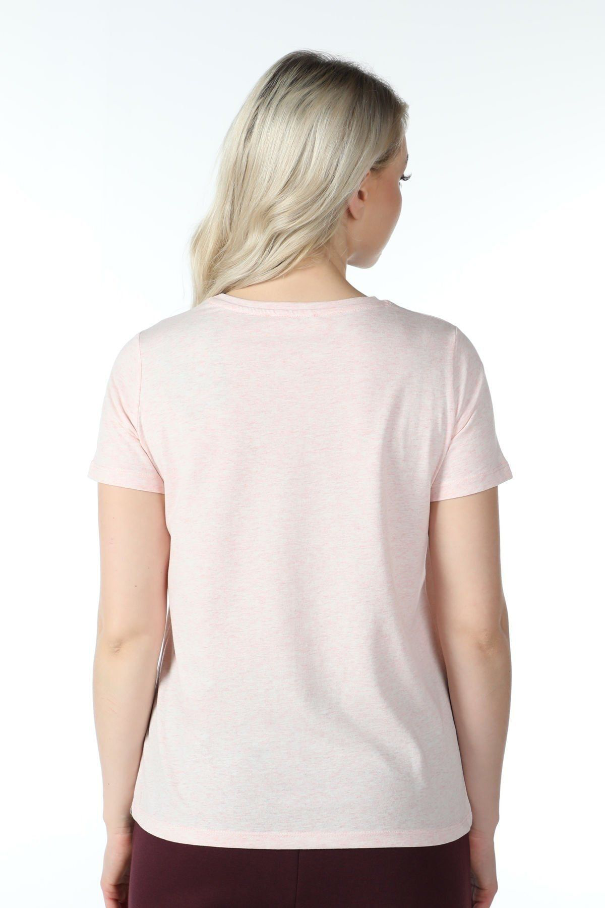 Kadın Bisiklet Yaka Kısa Kollu Regular Fit Baskılı Tişört Beyaz