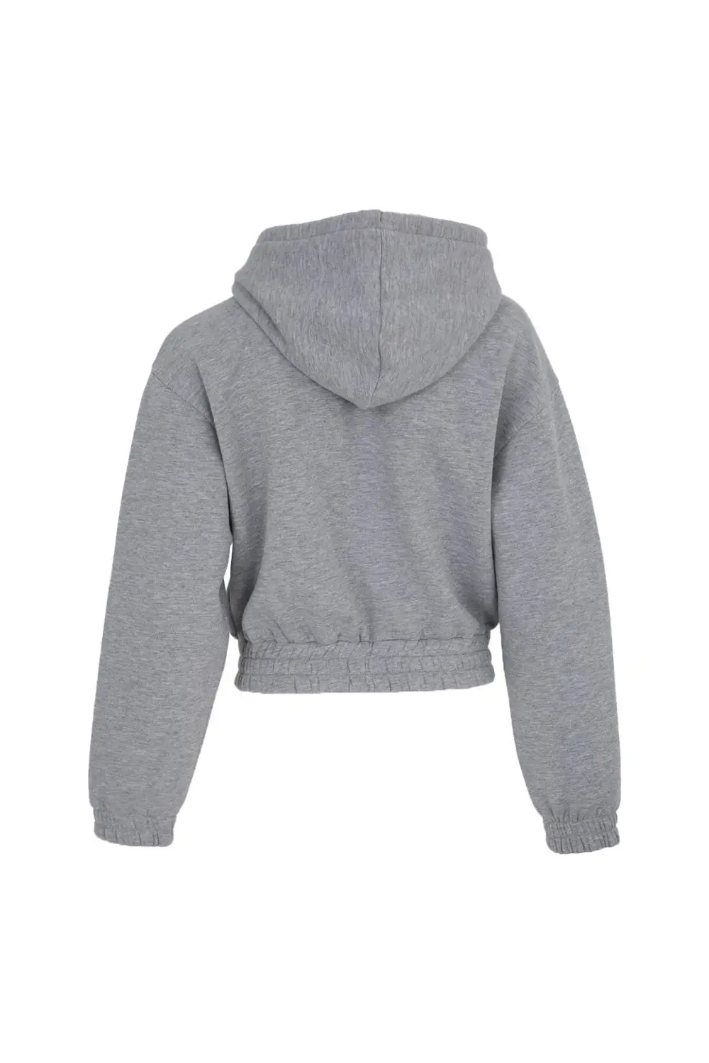 Kadın Baskılı Kapüşonlu Crop Sweat Gri