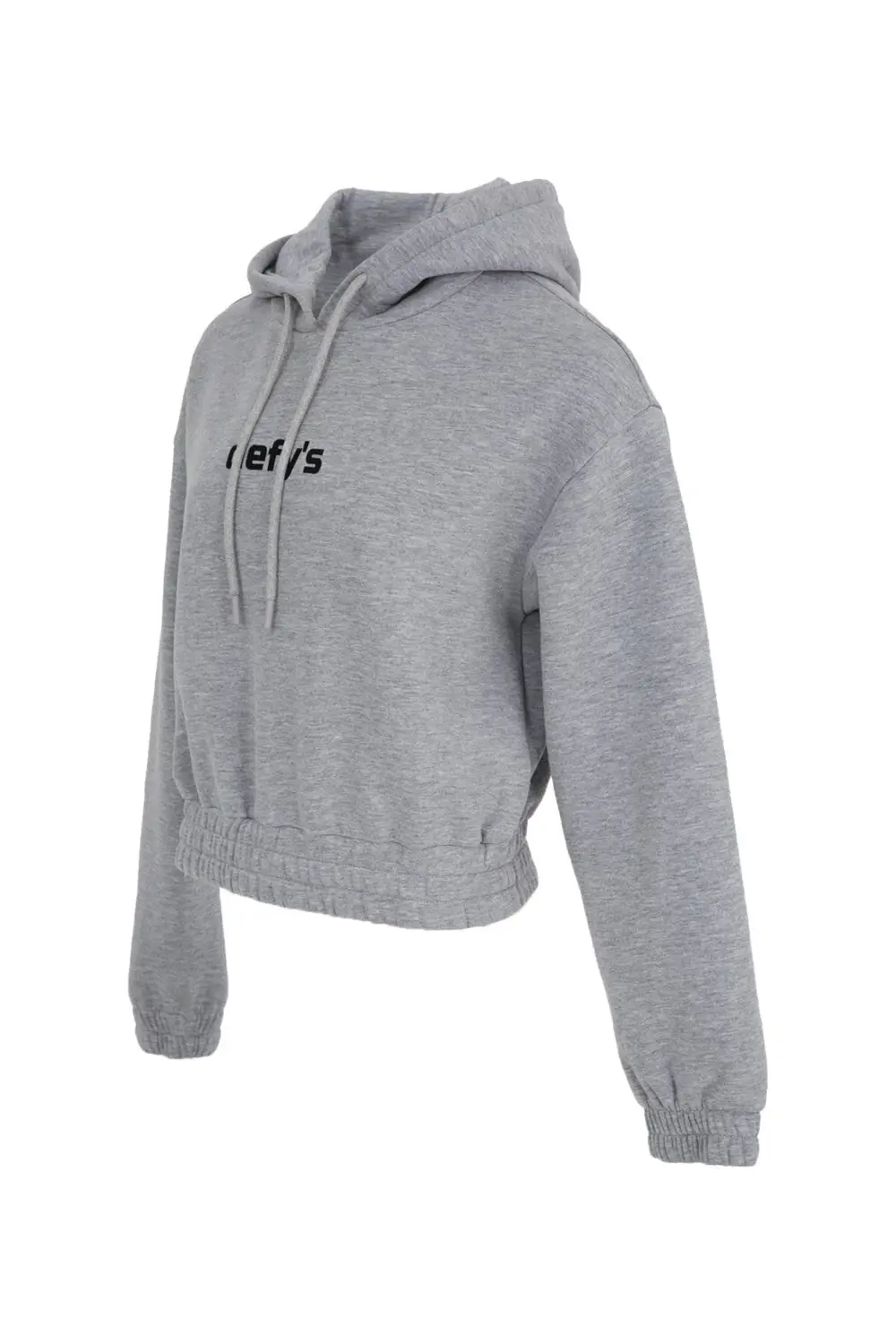 Kadın Baskılı Kapüşonlu Crop Sweat Gri