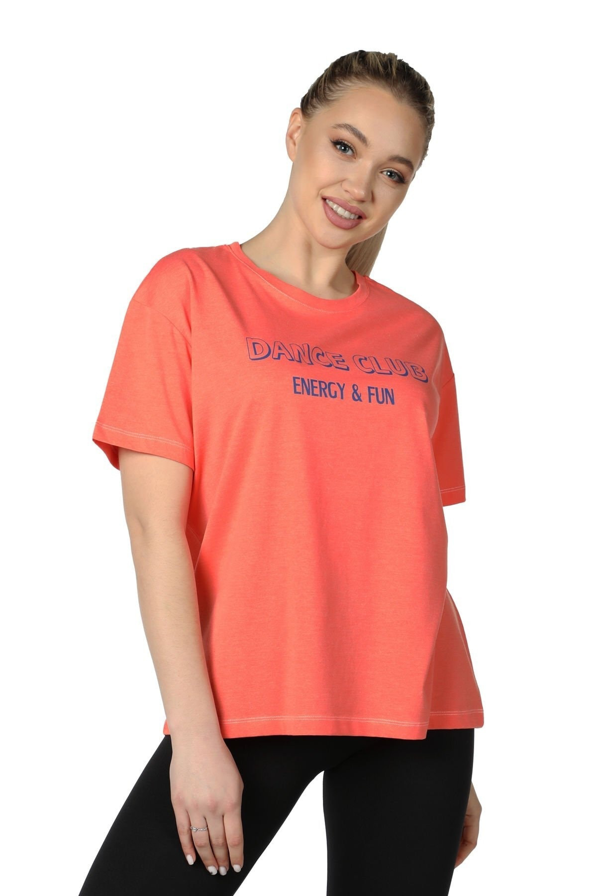 Defys Kadin Baskili Kisa Kollu Bisiklet Yaka Oversize Oversize Tişört N