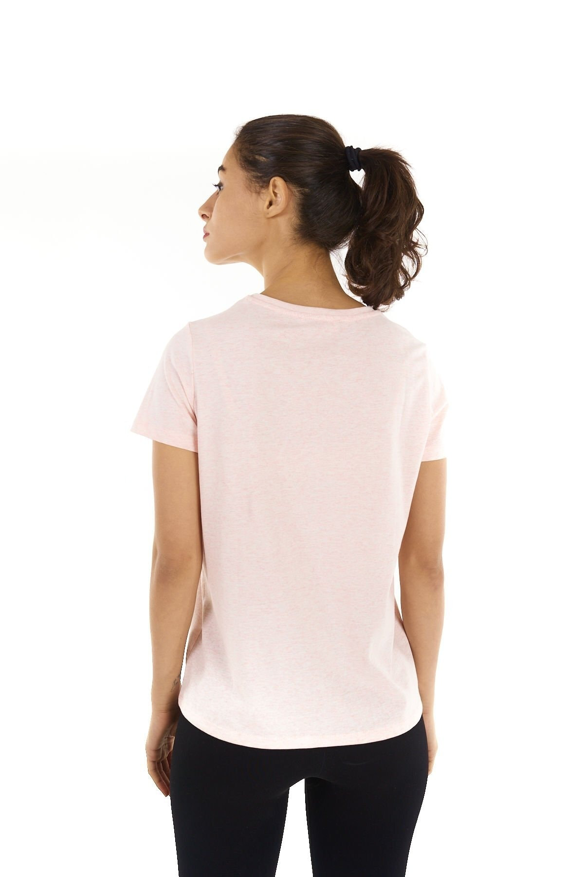 Defys Kadın Baskılı Kısa Kollu Bisiklet Yaka Tişört Pembe Mel
