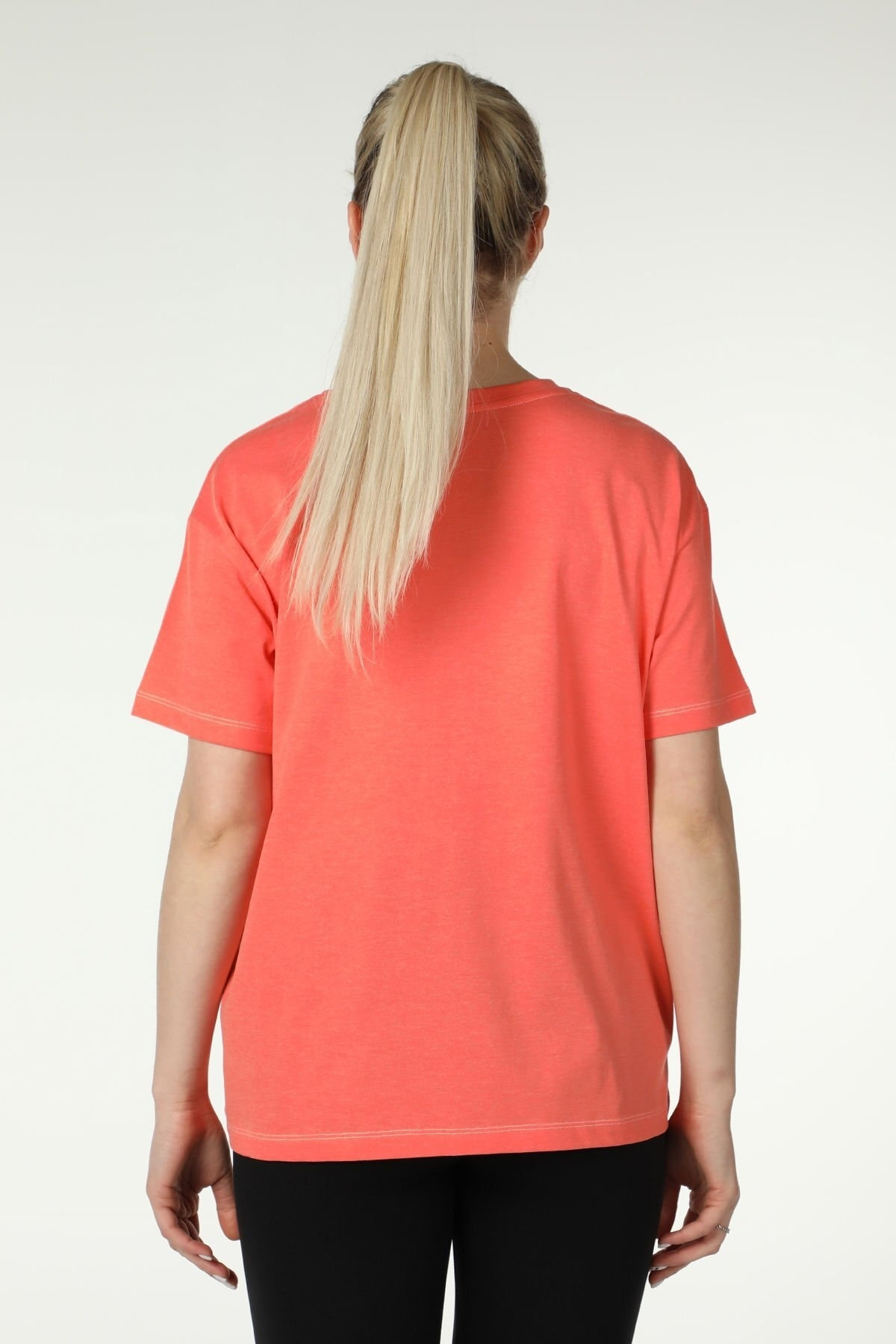 Defys Kadin Baskili Kisa Kollu Bisiklet Yaka Oversize Oversize Tişört N