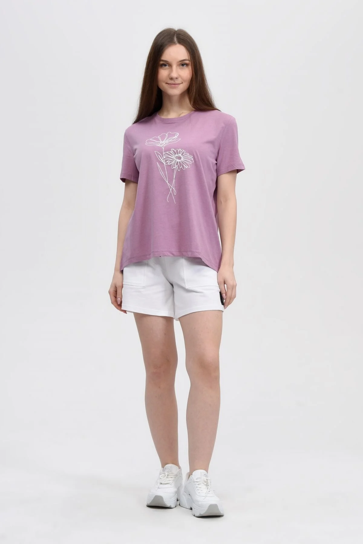 Kadın Baskılı Kısa Kollu Arka Oval Bisiklet Yaka Tişört Su Yeşili