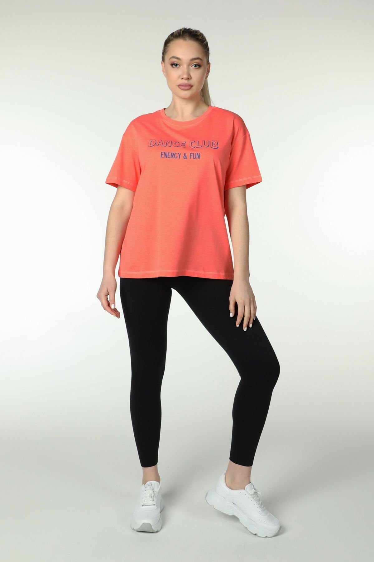 Defys Kadin Baskili Kisa Kollu Bisiklet Yaka Oversize Oversize Tişört N