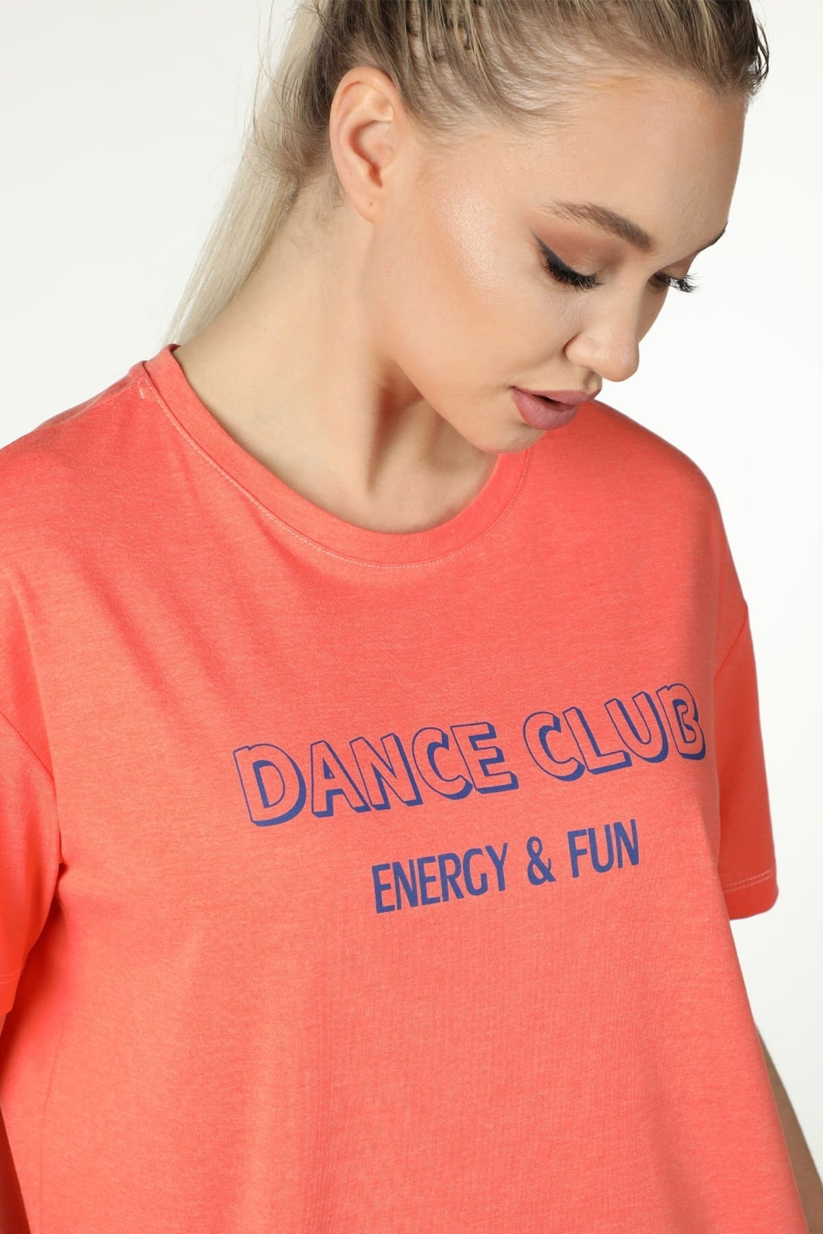 Defys Kadin Baskili Kisa Kollu Bisiklet Yaka Oversize Oversize Tişört N