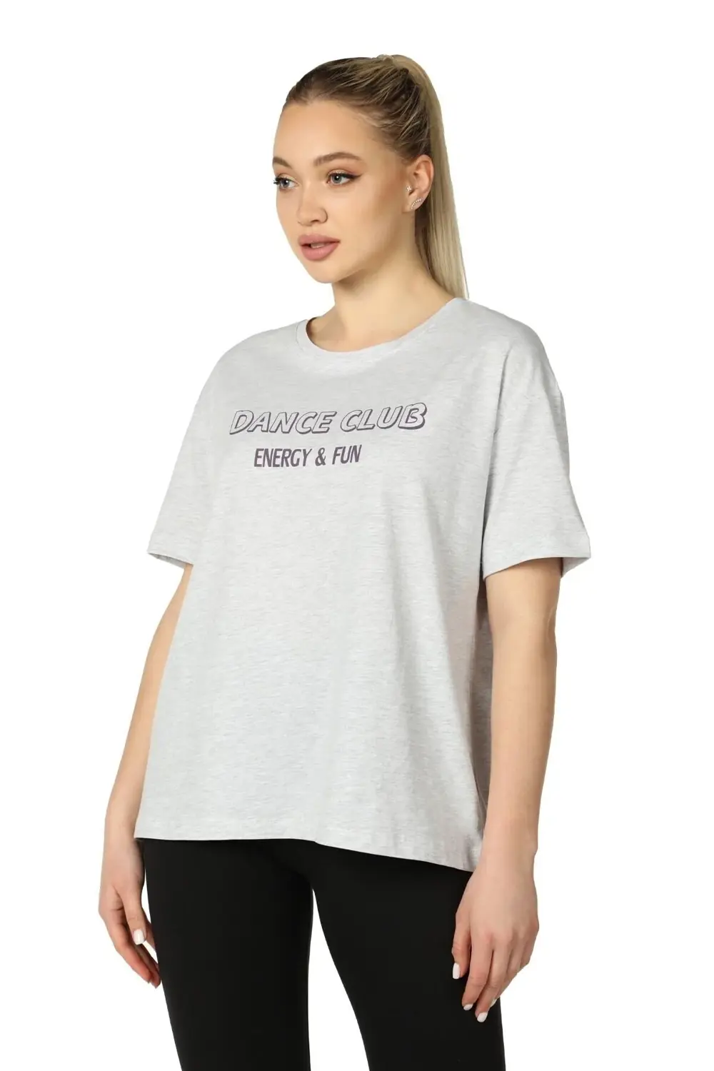 Kadın Baskılı Kısa Kollu Bisiklet Yaka Oversıze Oversıze Tişört N