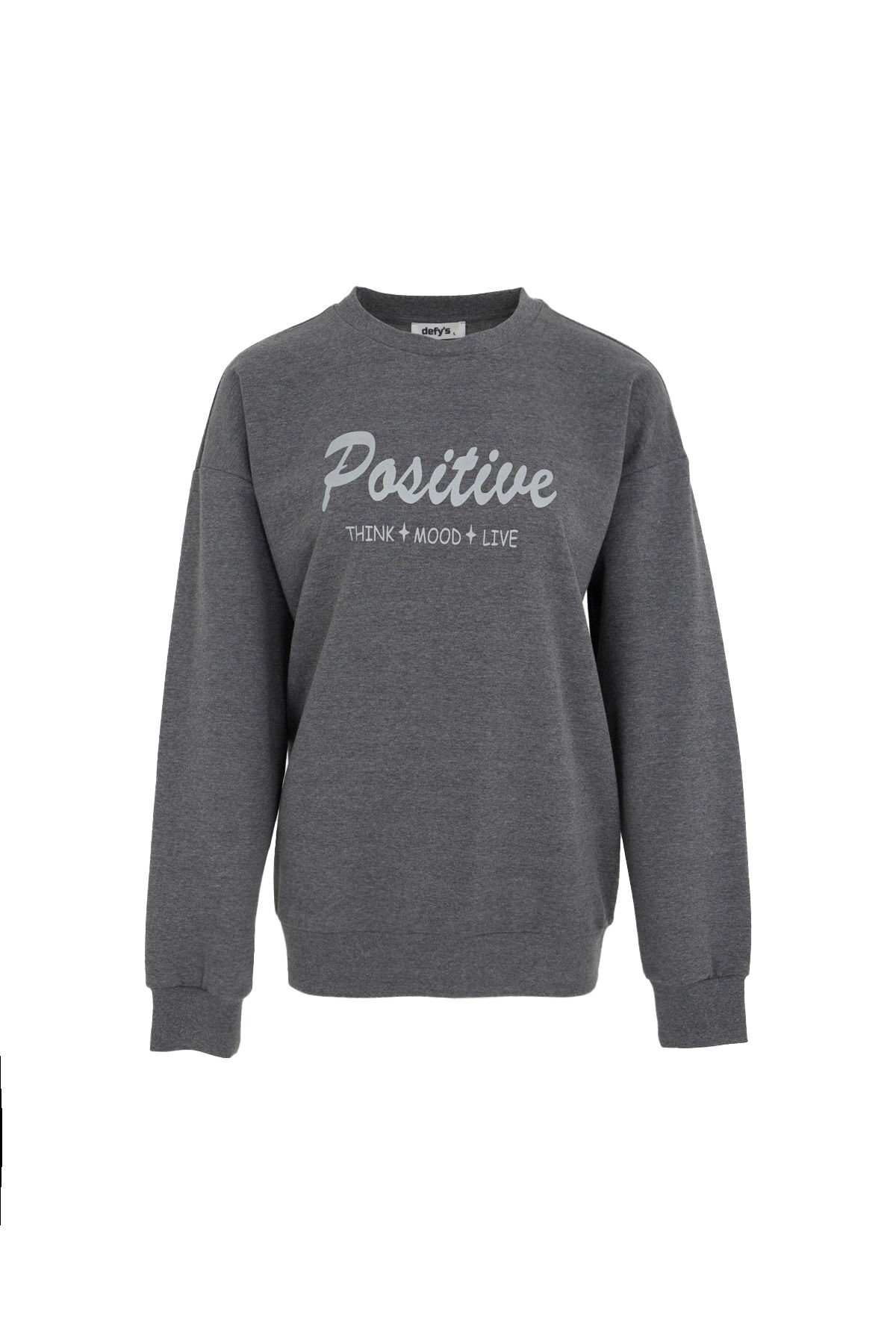 Defys Kadın Baskılı Sweat Koyu Gri