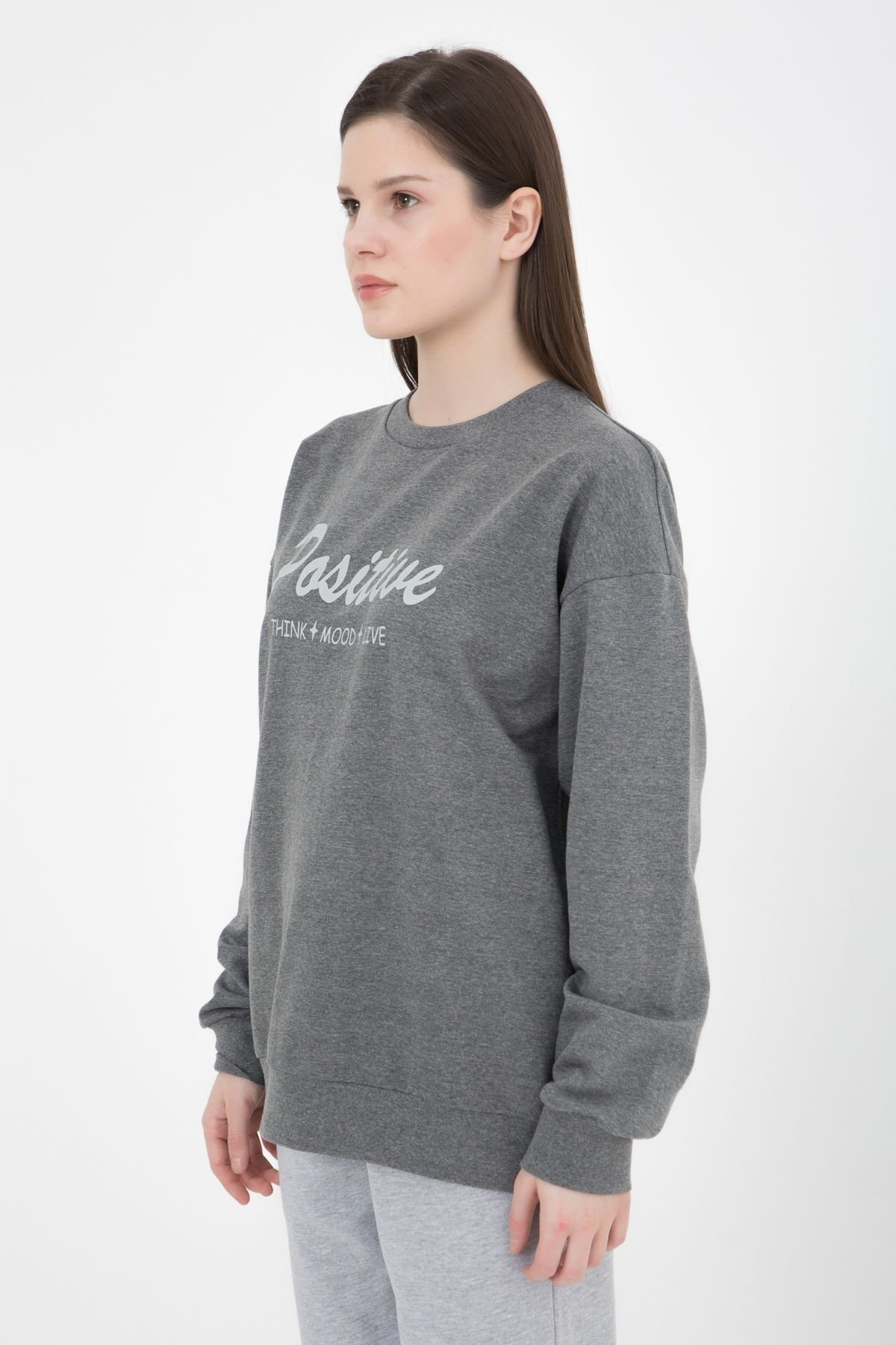 Defys Kadın Baskılı Sweat Koyu Gri