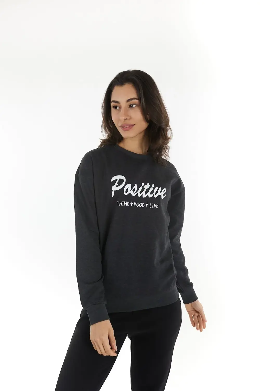 Kadın Baskılı Sweat Antrasit