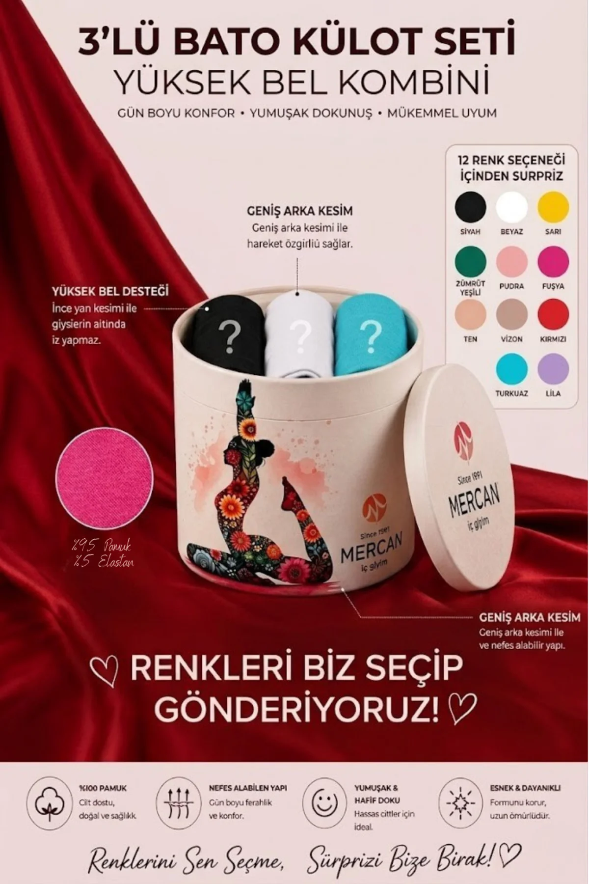Kadın Bato Külot 3 lü Özel Silindirde- Mix Renkli Kadın Bato Külot 3 lü Özel Silindirde- Mix Renkli