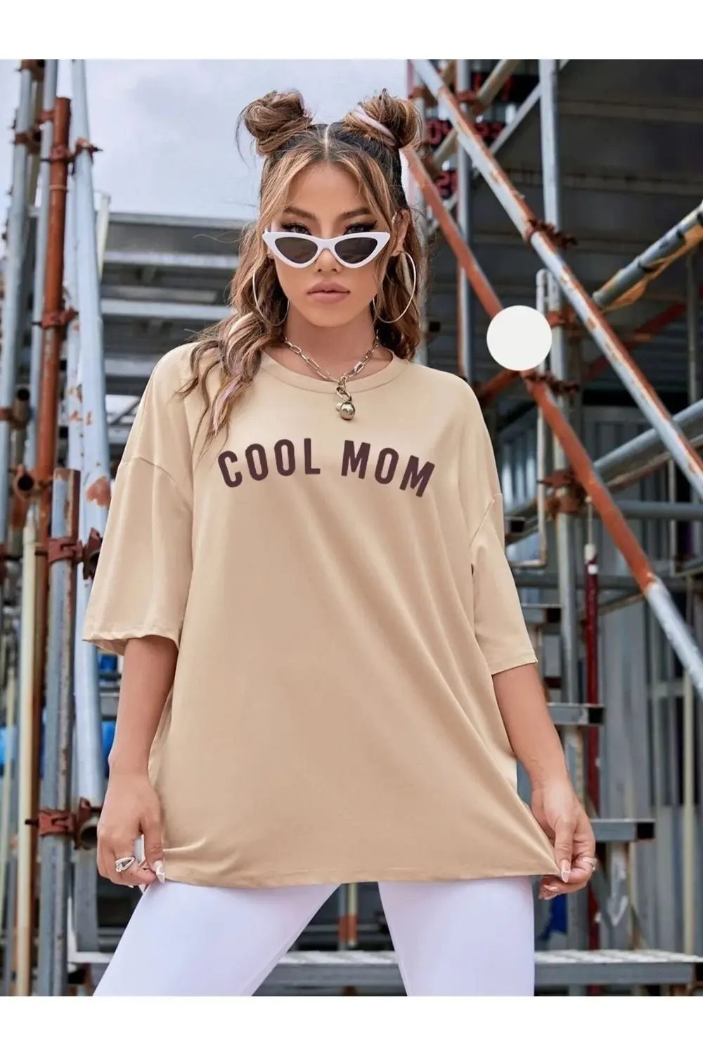 Kadın Bej Cool Mom Baskılı Hamile Tişört