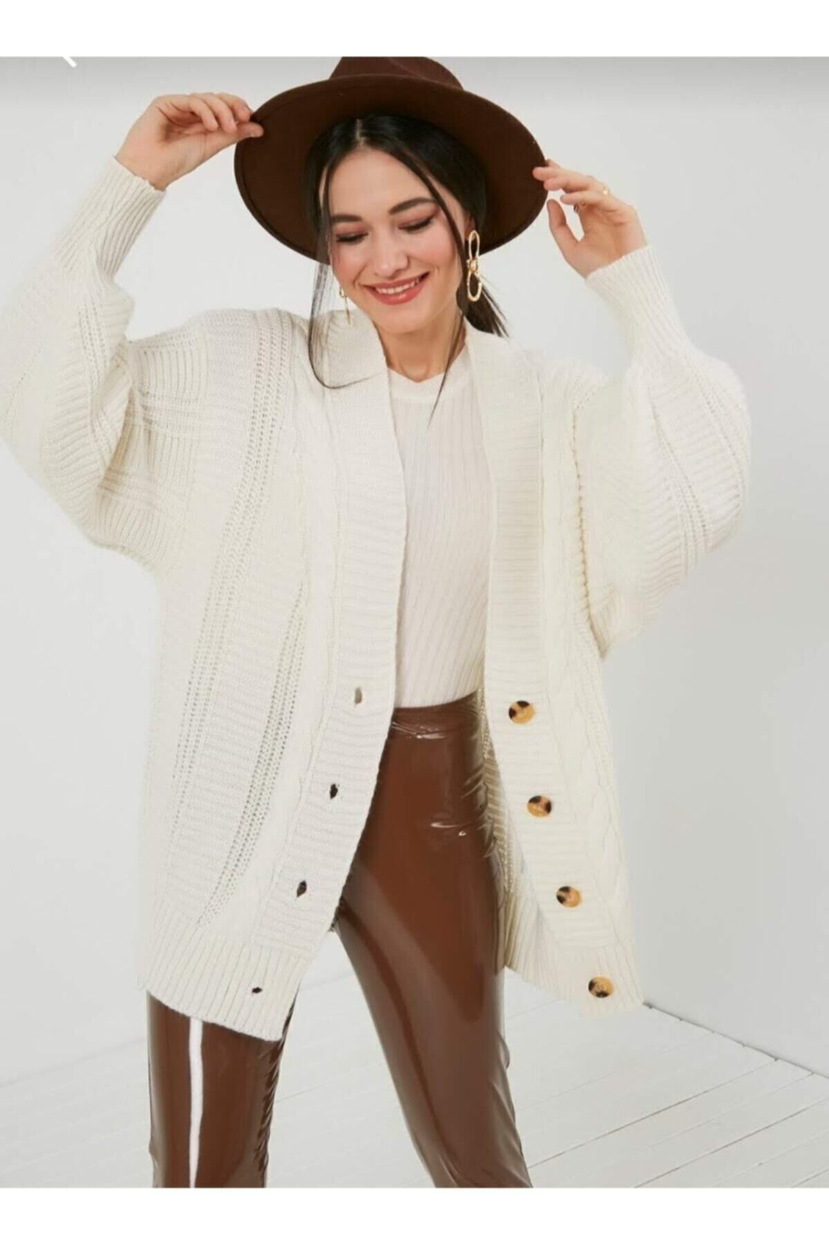 Tommy Hilfiger Kadın Bej Örgü Desenli Hırka