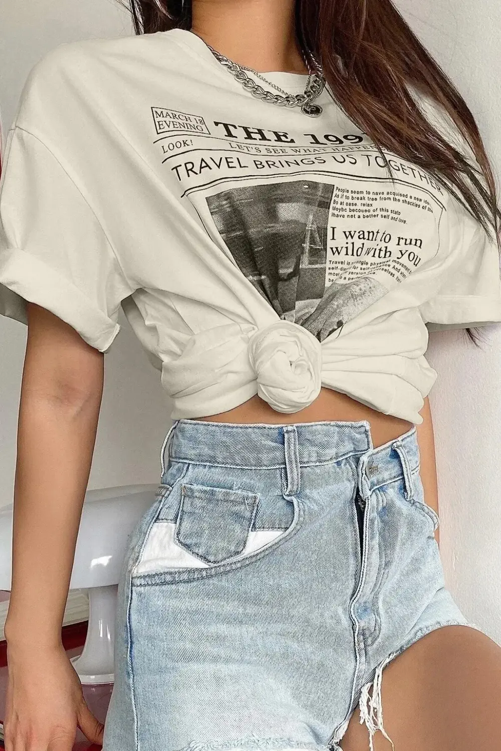 Kadın Bej The 1997 Baskılı Oversize T-shirt