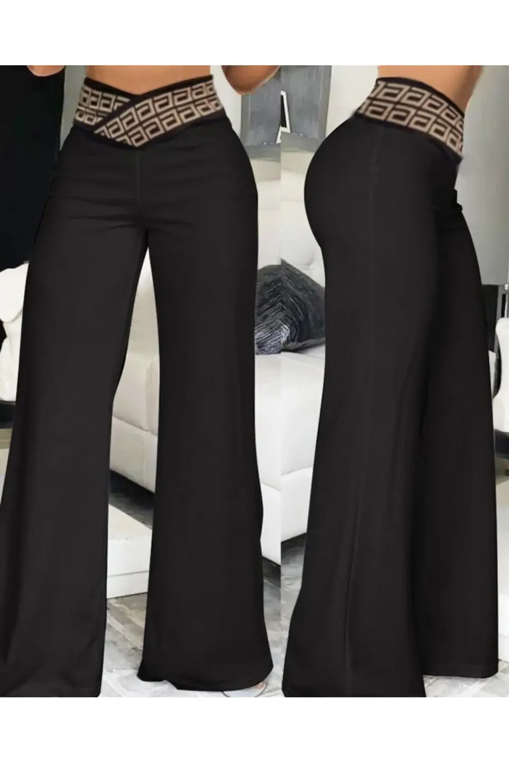 Kadın Belde Kruvaze Ve Ribana Detay Ispanyol Paça Ithal Krep Pant