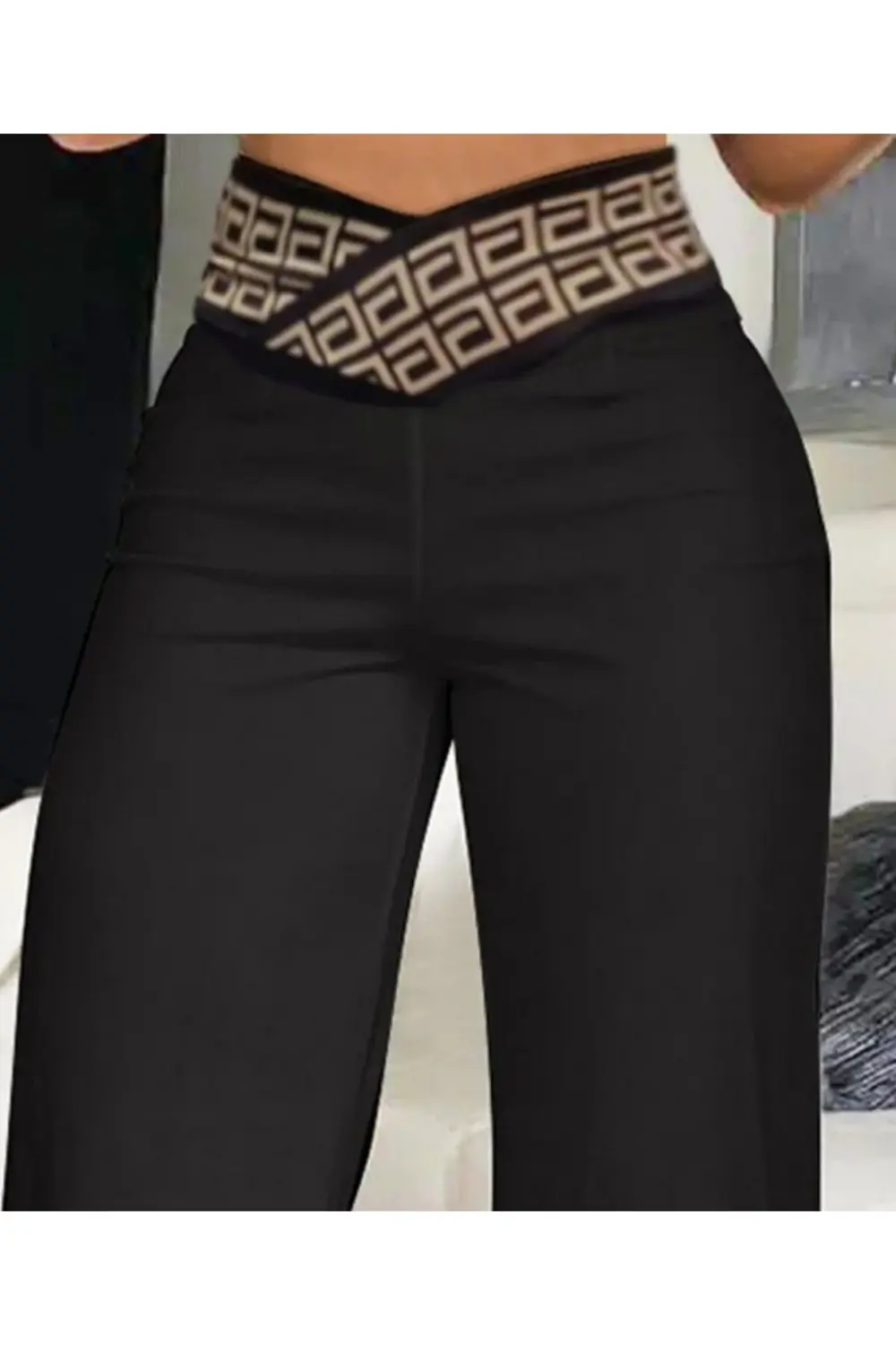 Kadın Belde Kruvaze Ve Ribana Detay Ispanyol Paça Ithal Krep Pant