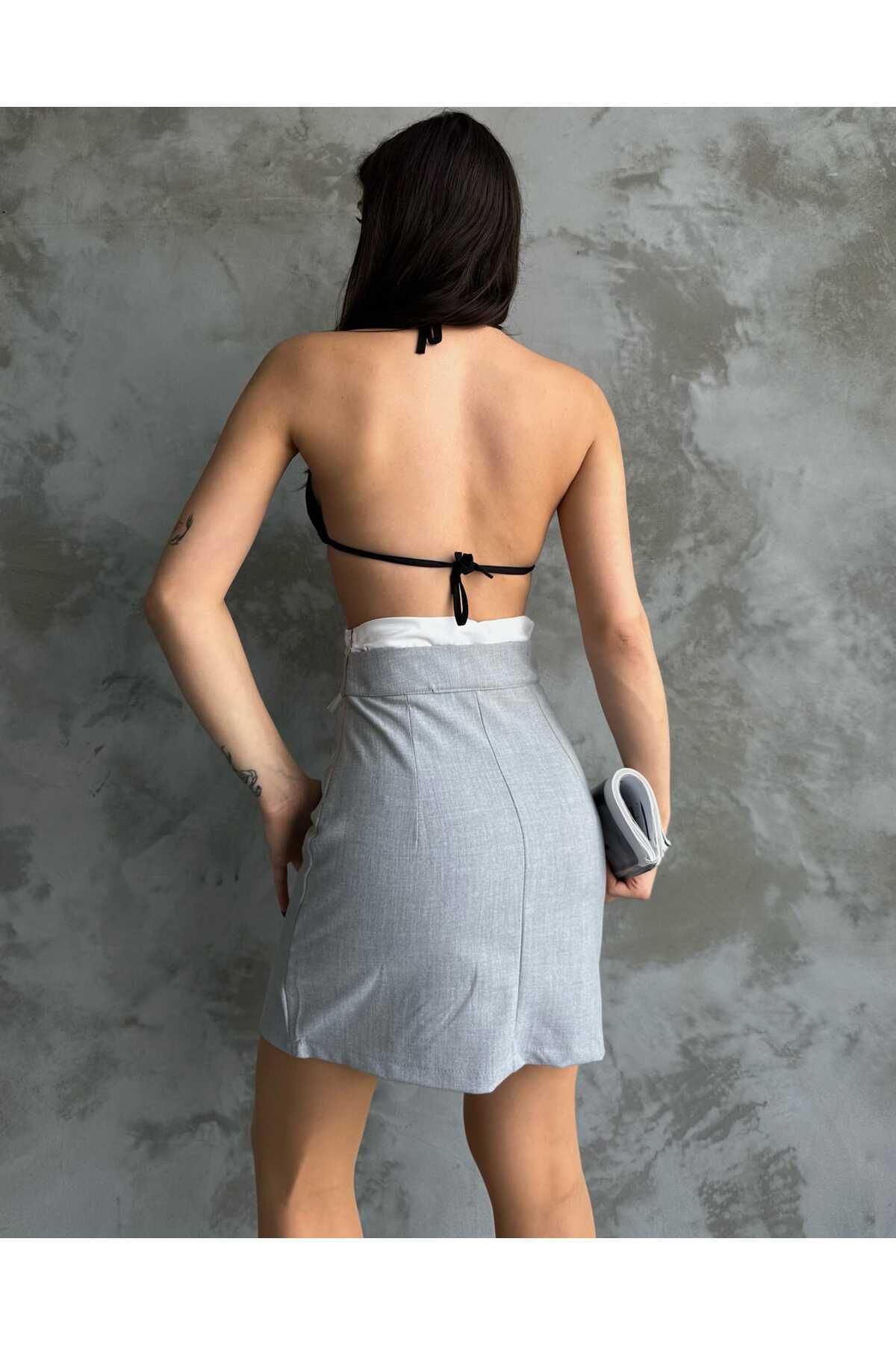 KADIN BELİ BÜZGÜLÜ MİNİ ETEK
