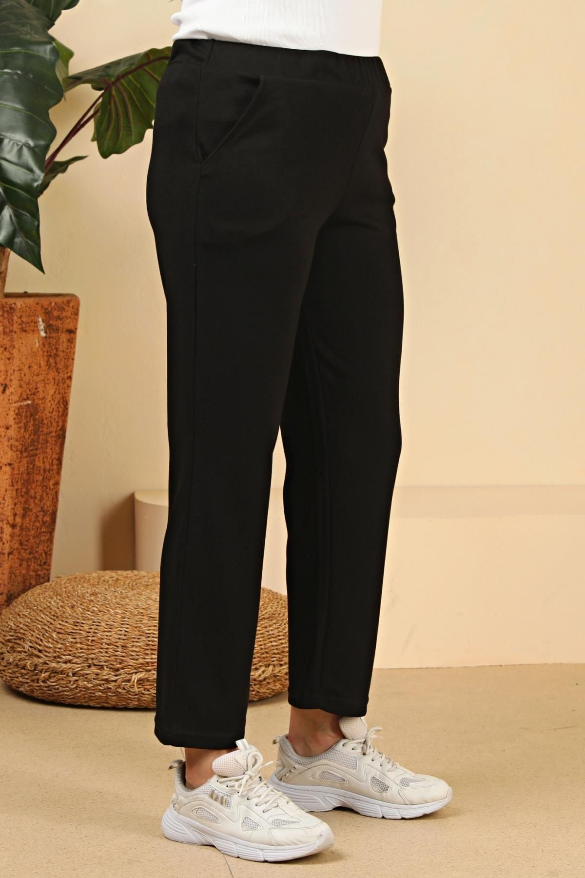 Ferace Kadin Beli Lastikli Buyuk Beden Likralı Bol Paça Penye Pantolon