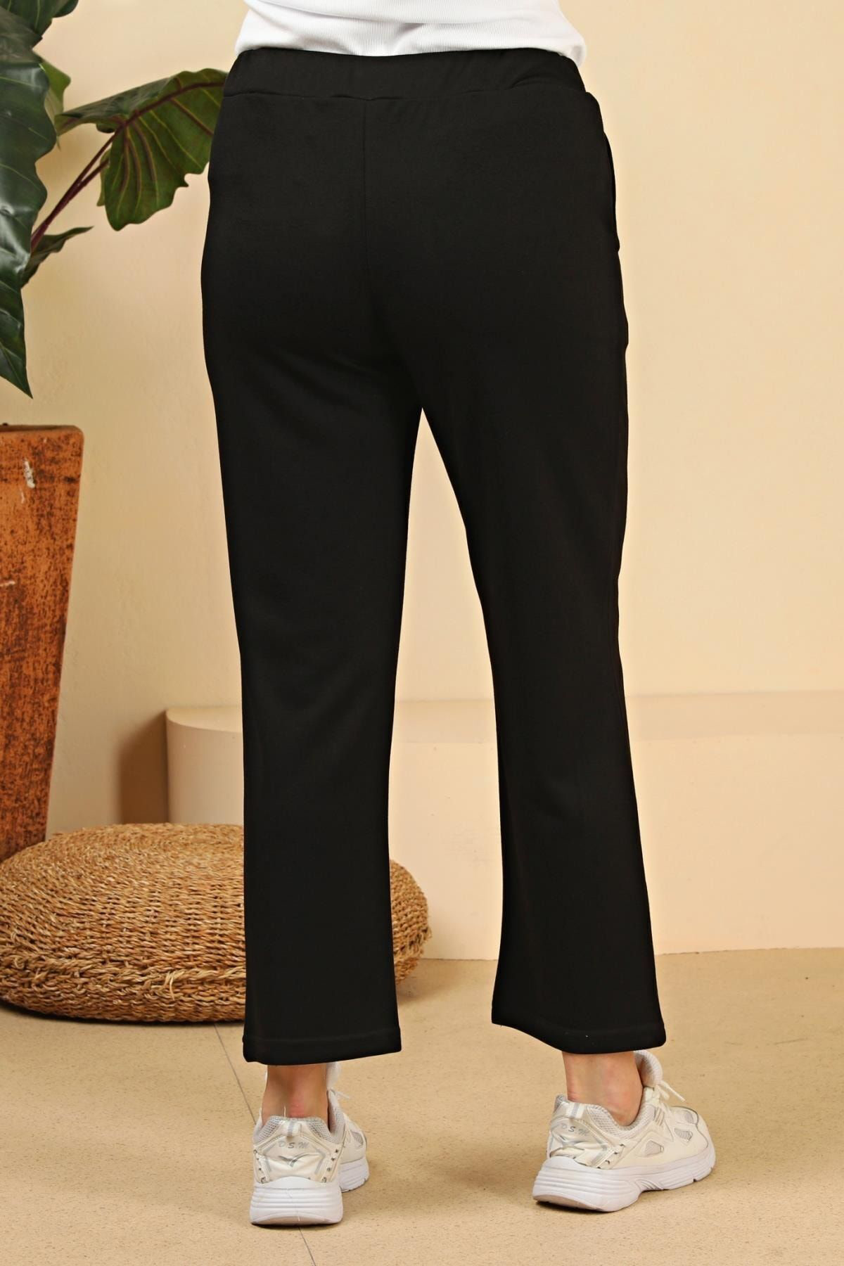 Ferace Kadin Beli Lastikli Buyuk Beden Likralı Bol Paça Penye Pantolon