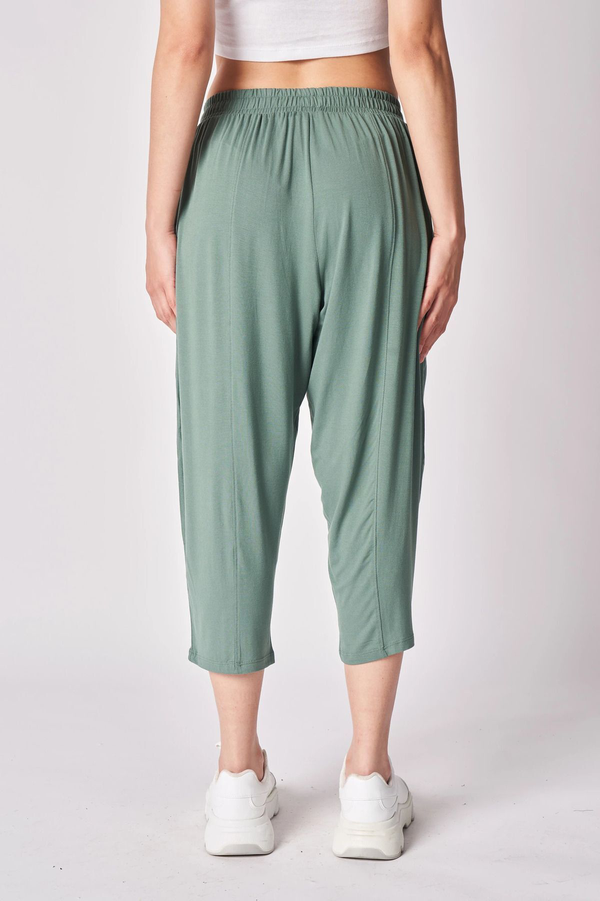 Kadın Beli Lastikli Regular Fit Dikiş Detaylı Şalvar Pantolon Kah