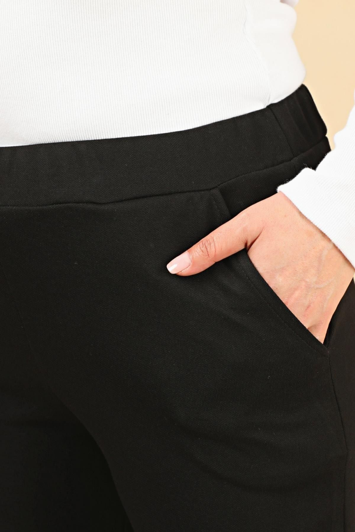 Ferace Kadin Beli Lastikli Buyuk Beden Likralı Bol Paça Penye Pantolon