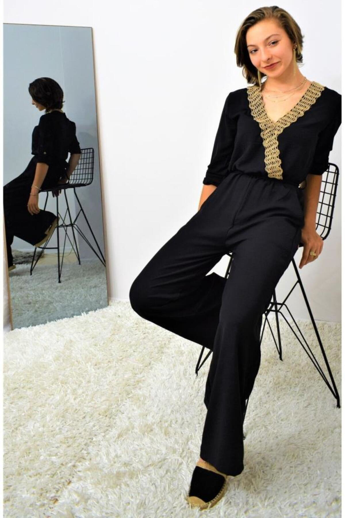 Pasaklı Giyim Kadın Beli Lastikli Kemerli Cepli Rahat Kolu Katlanabilir Kruvaze