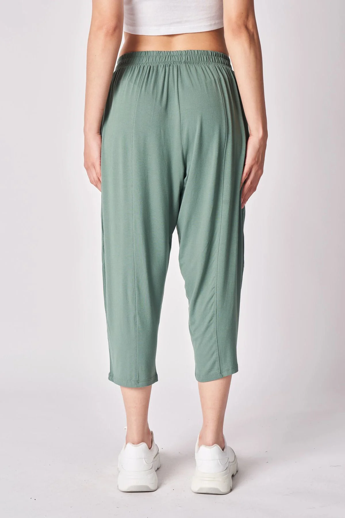 Kadın Beli Lastikli Regular Fit Dikiş Detaylı Şalvar Pantolon Siy
