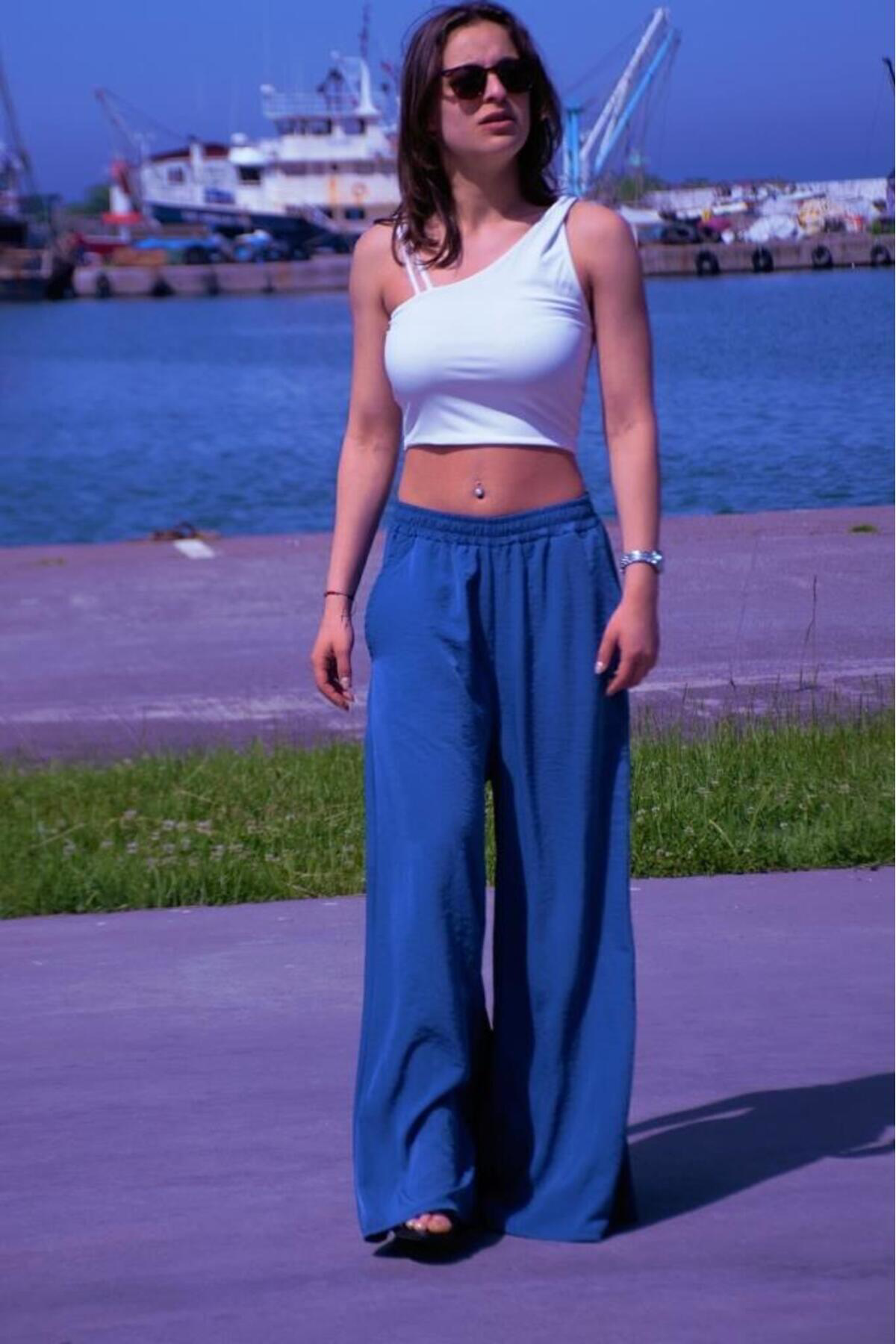 Pasaklı Giyim Kadın Beli Lastikli Cepli Bol Paça Salaş Oversize Yumuşak Dokulu