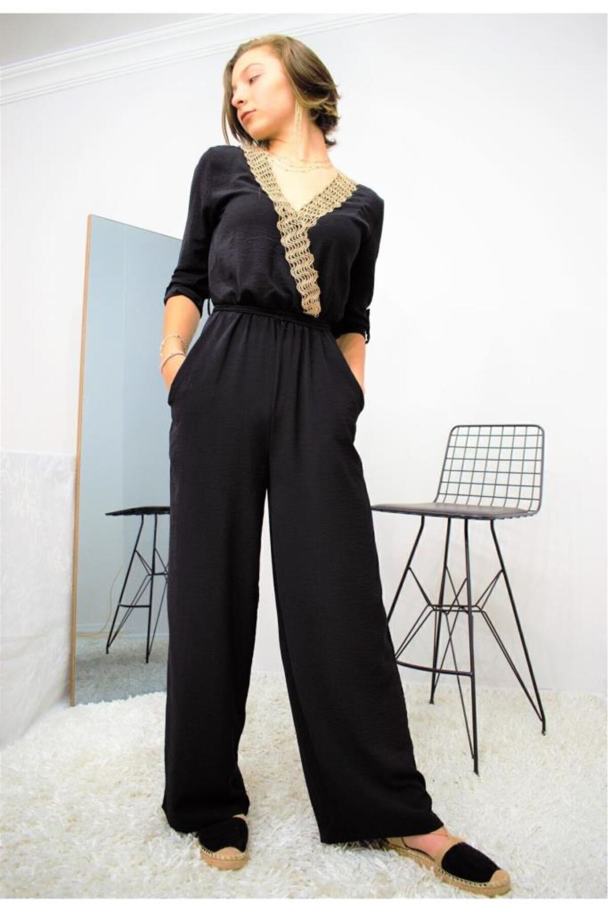 Pasaklı Giyim Kadın Beli Lastikli Kemerli Cepli Rahat Kolu Katlanabilir Kruvaze