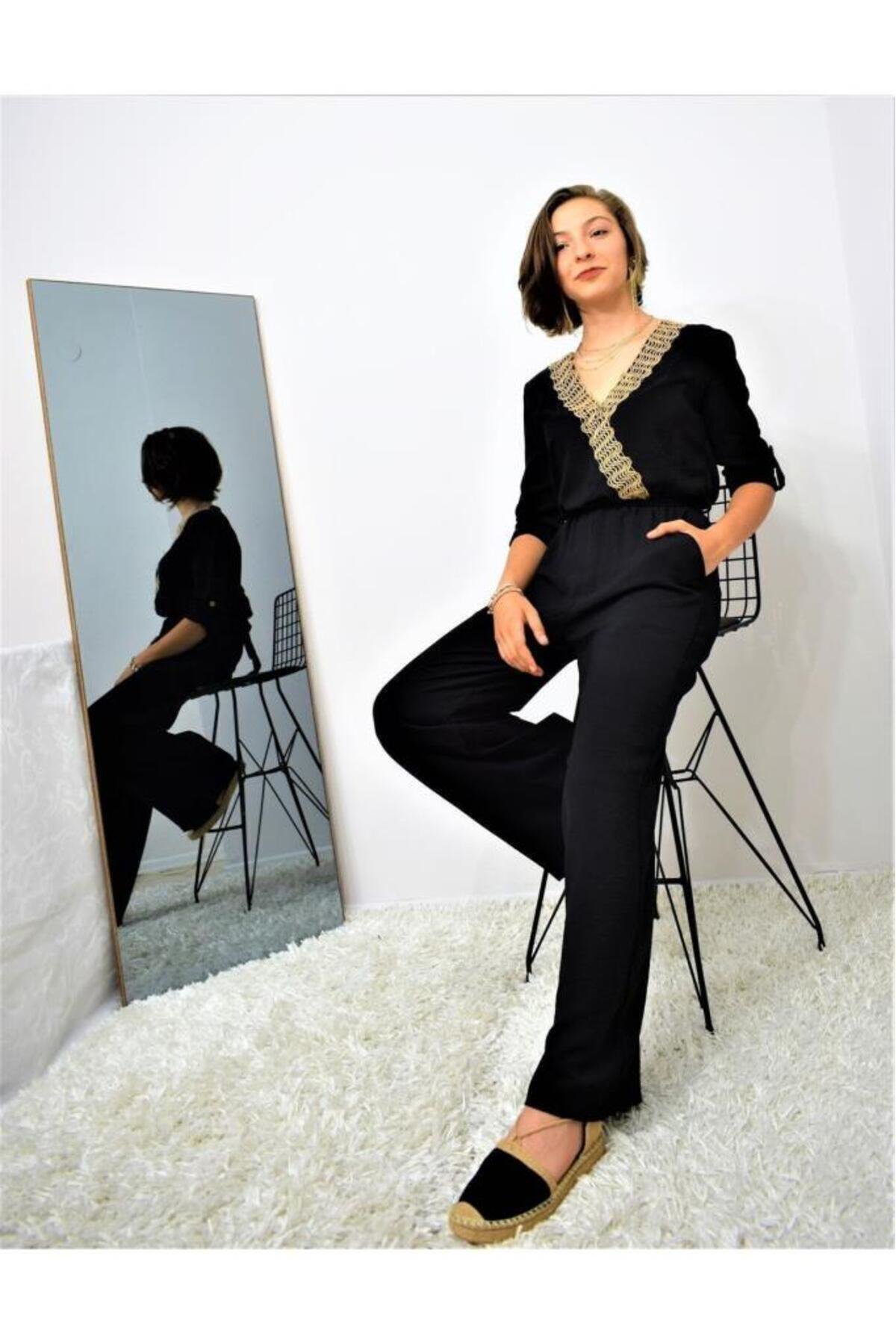 Pasaklı Giyim Kadın Beli Lastikli Kemerli Cepli Rahat Kolu Katlanabilir Kruvaze