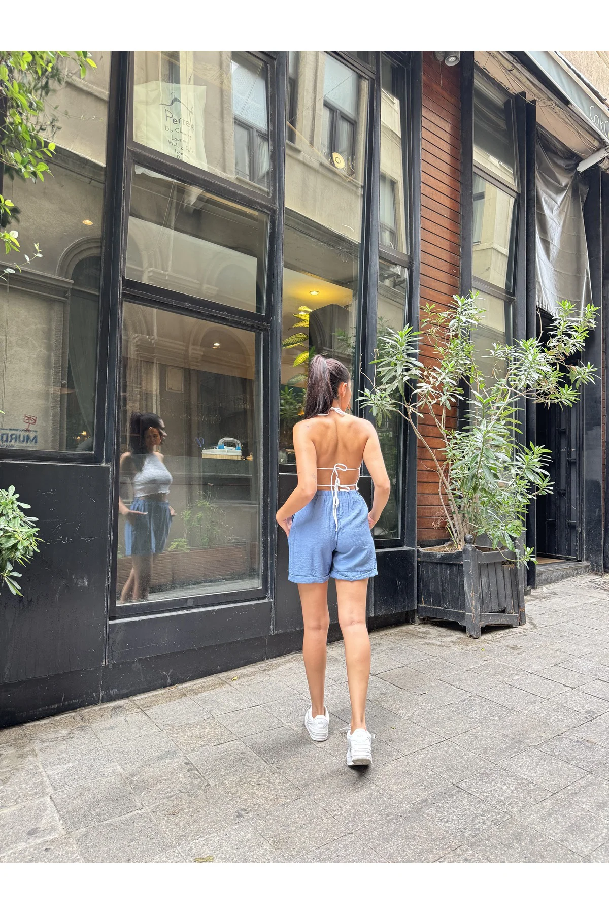 Kadın Beli Lastikli Duble Paça Cepli Kısa Rahat Şort 2891242