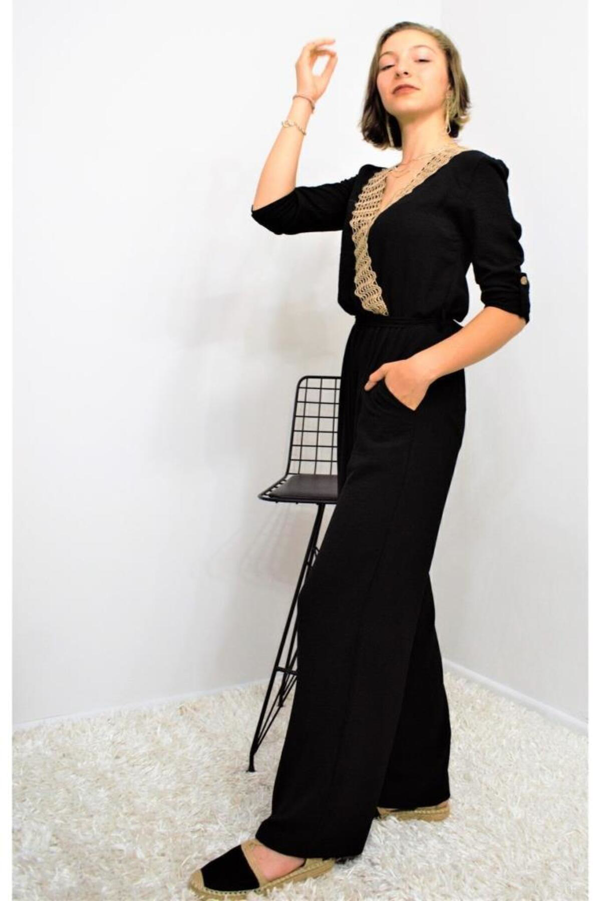 Pasaklı Giyim Kadın Beli Lastikli Kemerli Cepli Rahat Kolu Katlanabilir Kruvaze