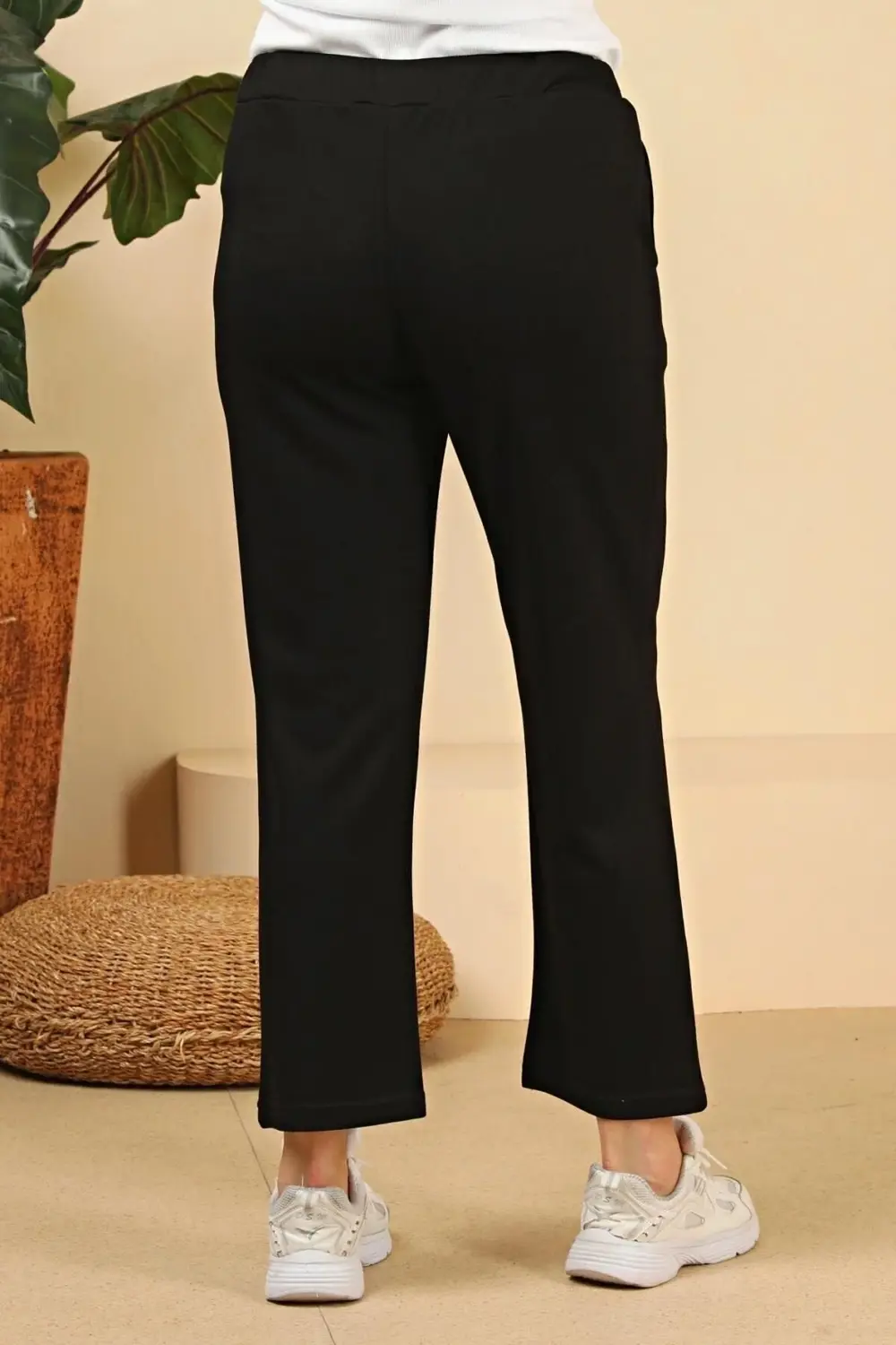 Kadin Beli Lastikli Buyuk Beden Likralı Bol Paça Penye Pantolon