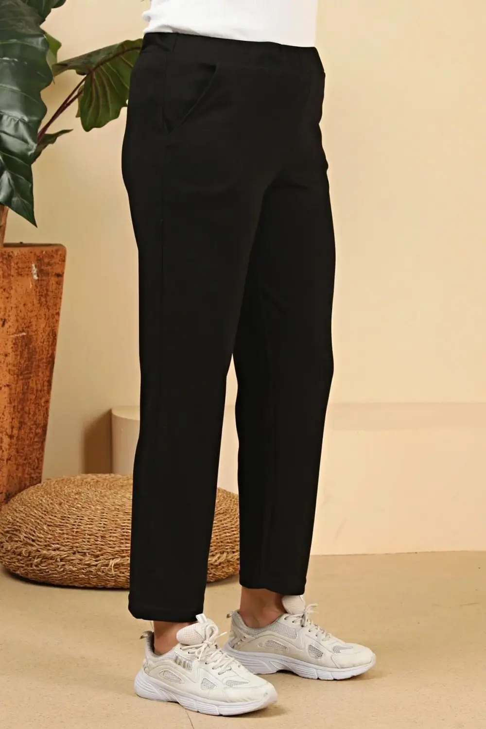 Kadin Beli Lastikli Buyuk Beden Likralı Bol Paça Penye Pantolon