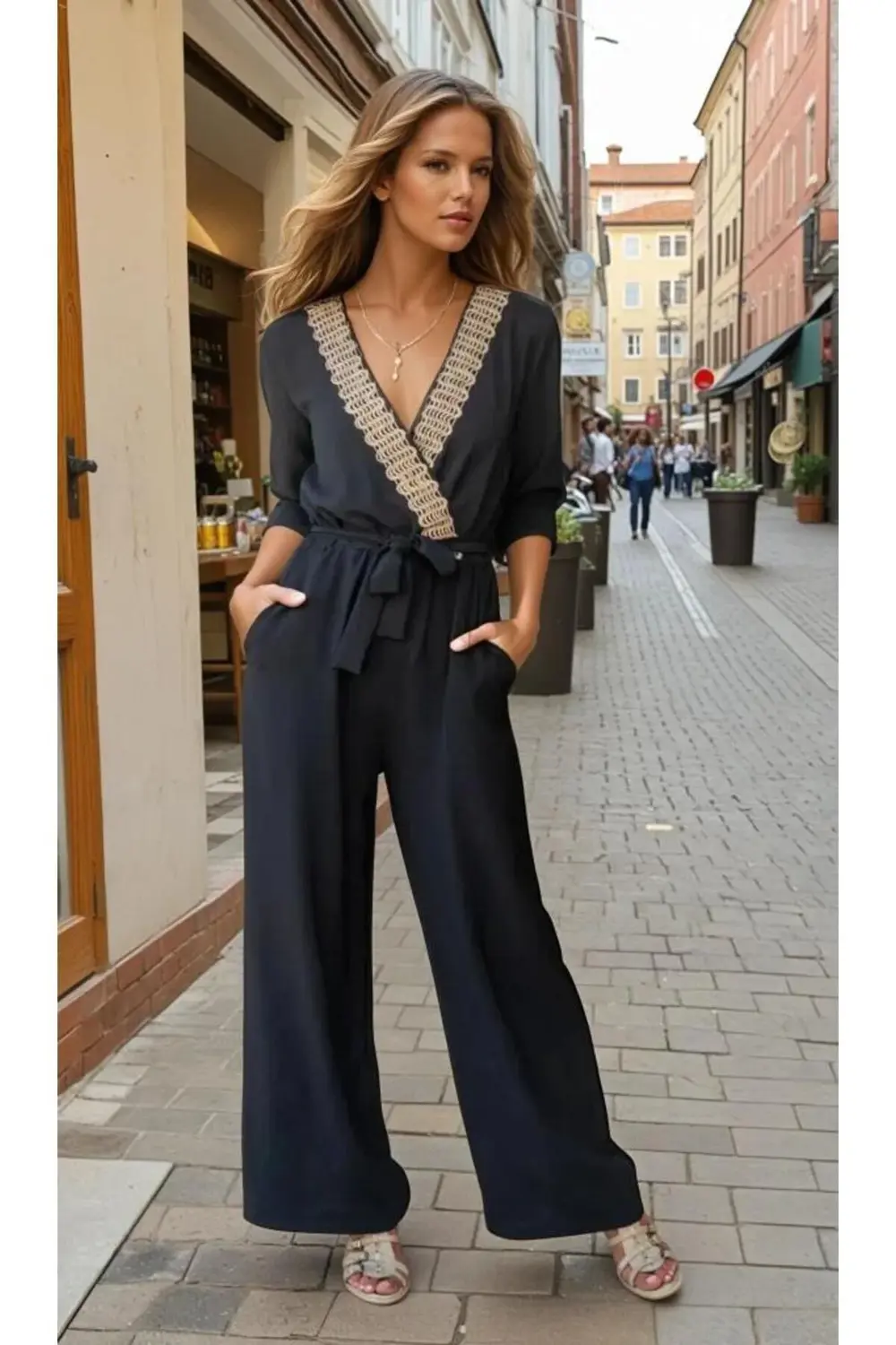 Kadın Beli Lastikli Kemerli Cepli Rahat Kolu Katlanabilir Kruvaze