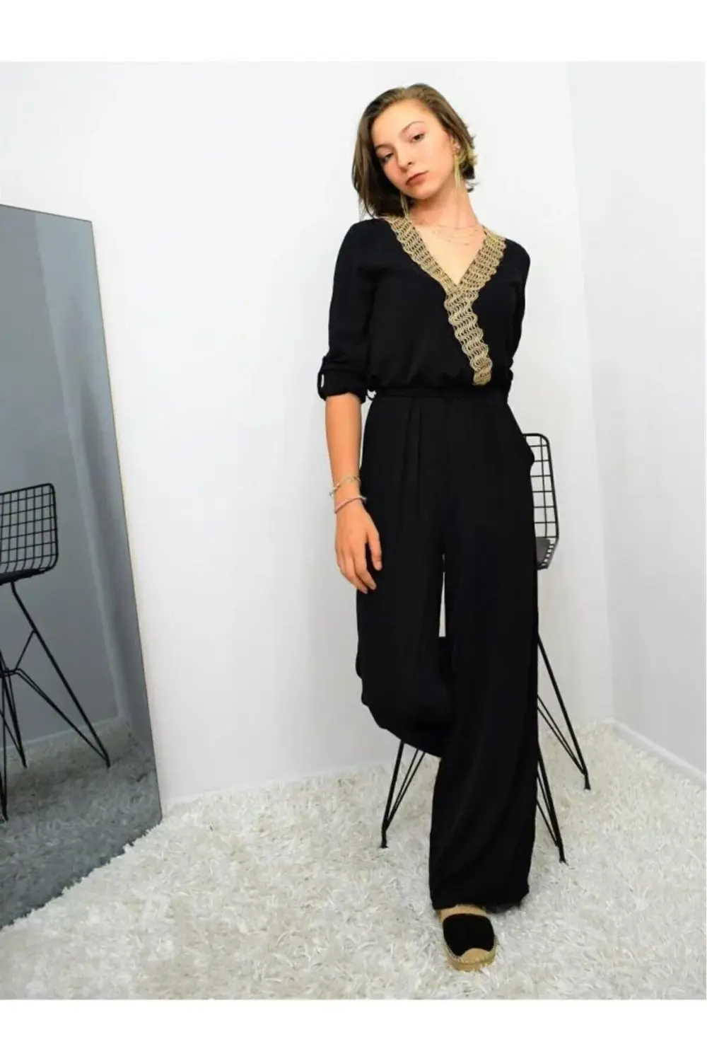 Kadın Beli Lastikli Kemerli Cepli Rahat Kolu Katlanabilir Kruvaze