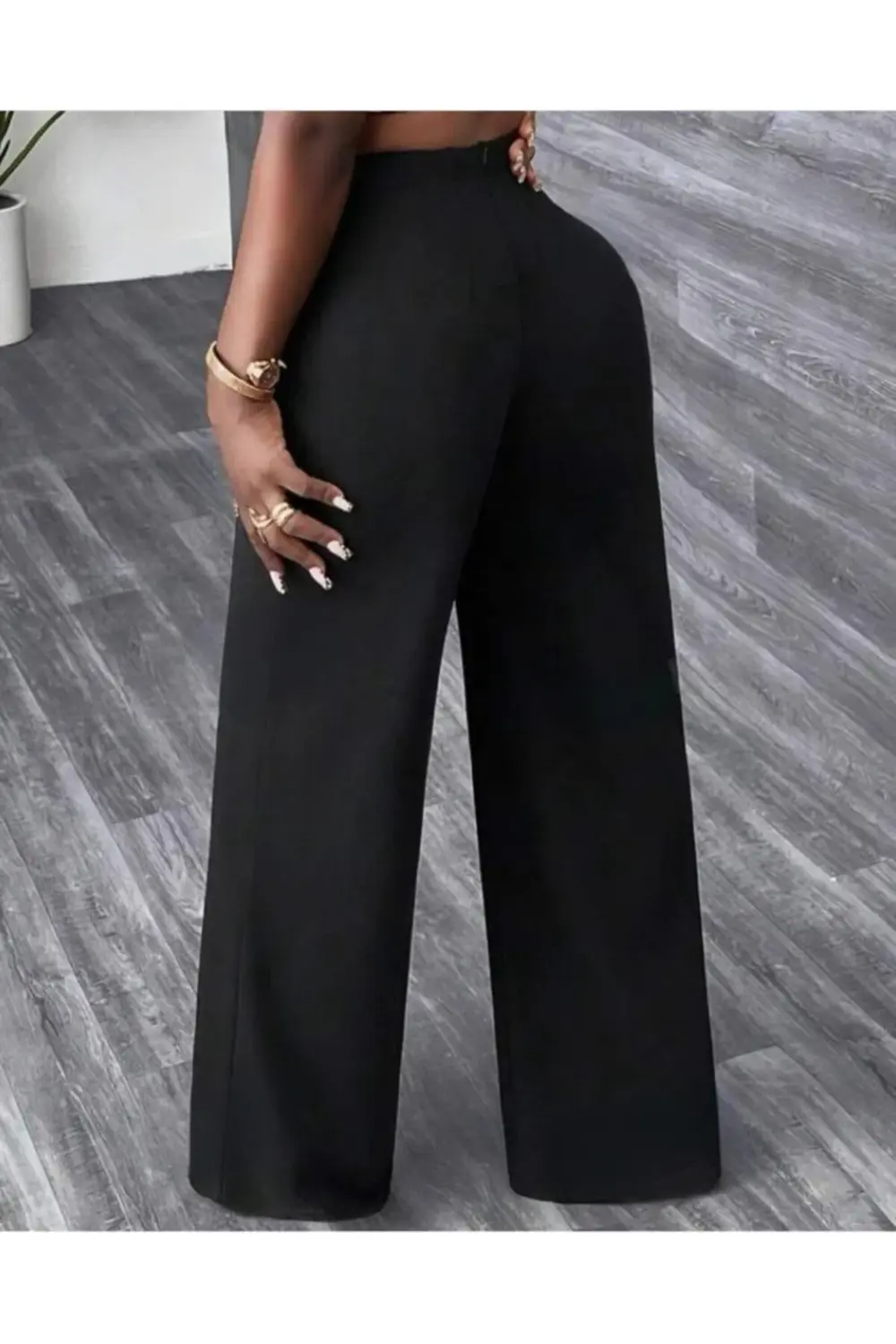 Kadın Beli Zincir Detaygeniş Paça Ithal Krep Pantolon