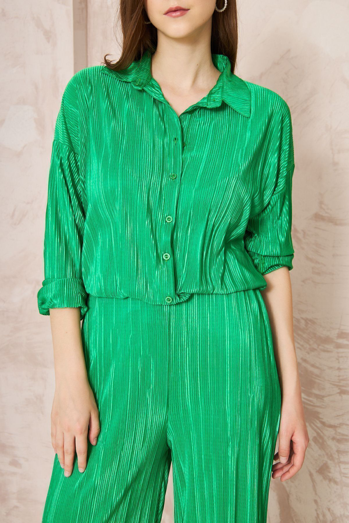 Yıldızistan Kadın Benetton Pliseli Bol Beli Lastikli Pantolon Tunik Gömlek İk