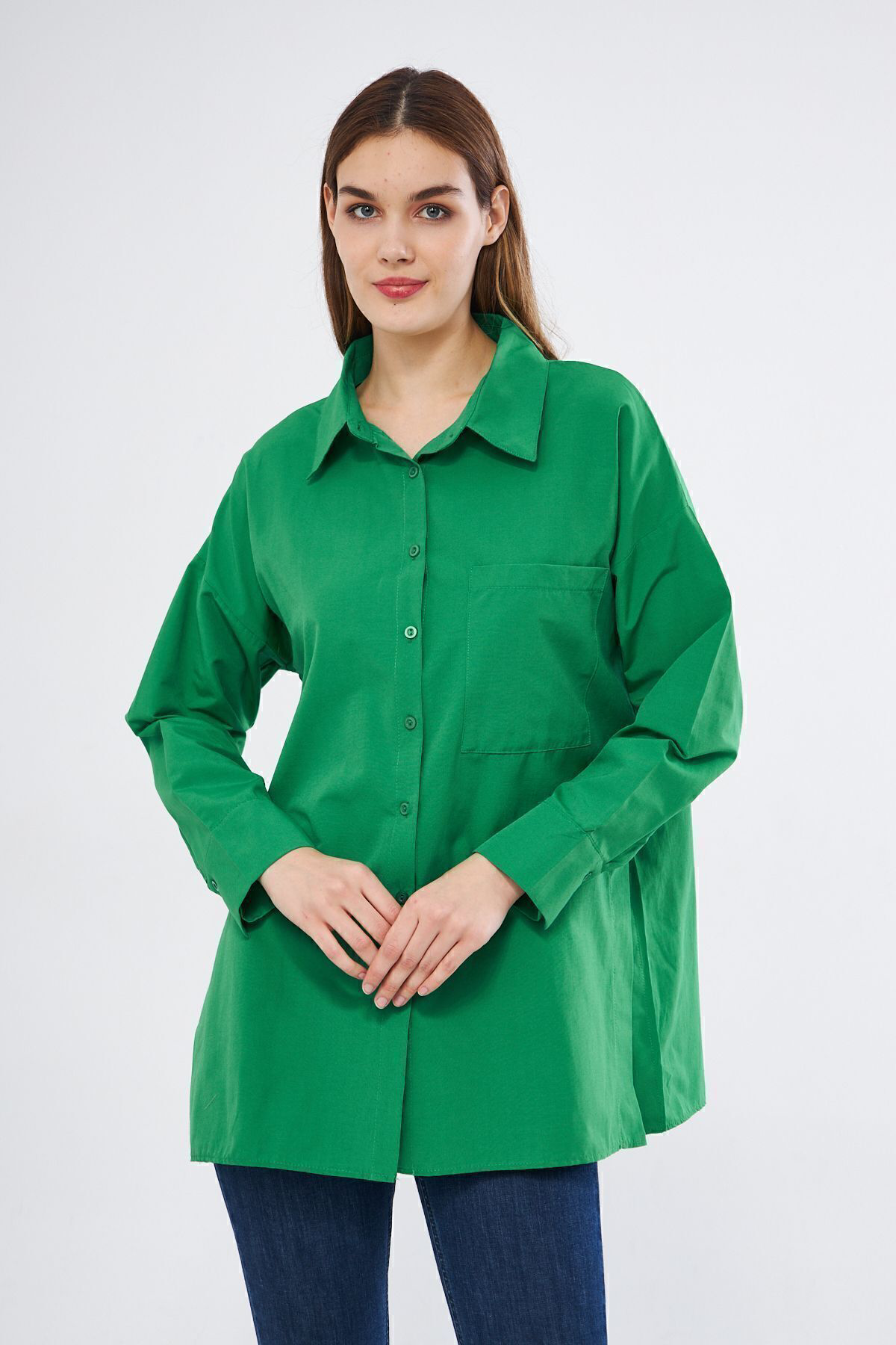 Kadın Siyah Uzun Kollu Terikoton Özel Kumaş Cepli Spor Uzun Tunik