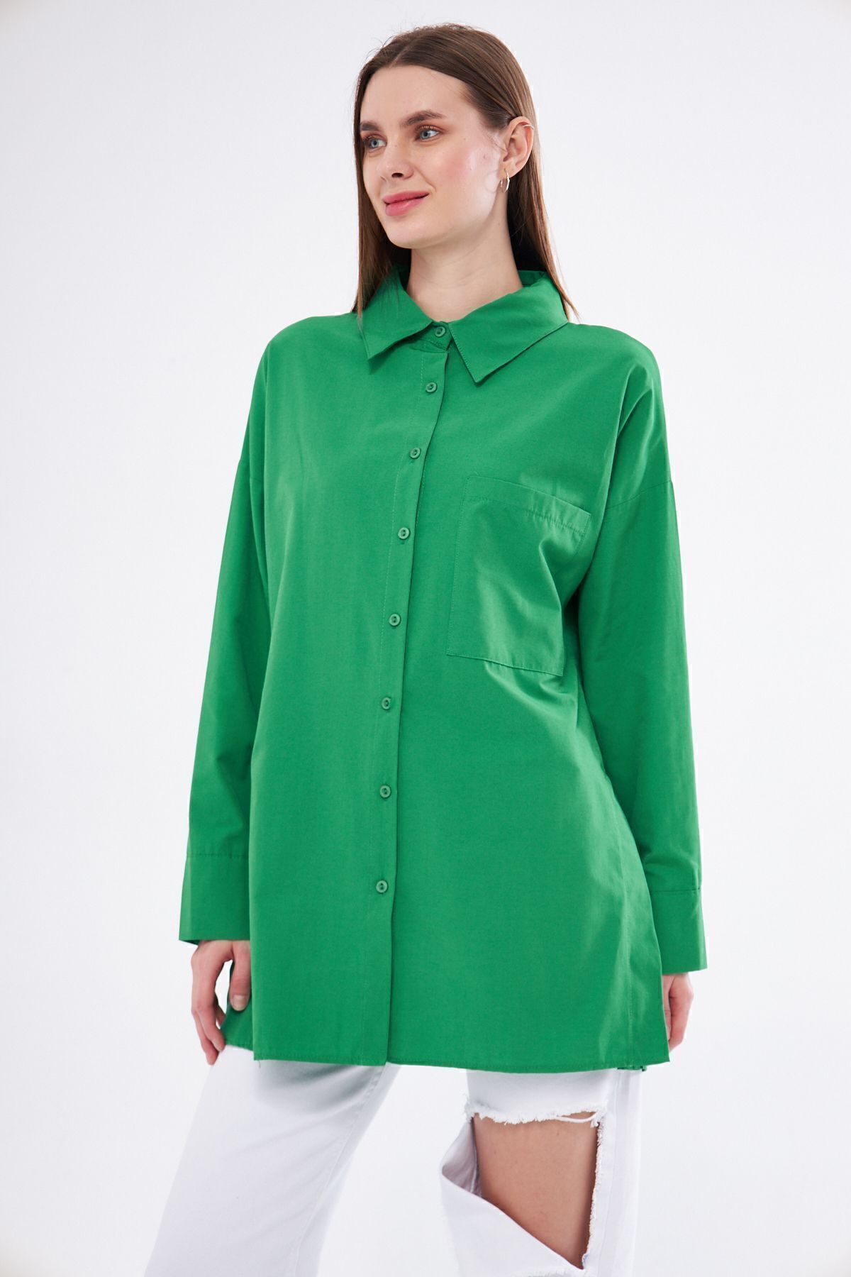 Kadın Siyah Uzun Kollu Terikoton Özel Kumaş Cepli Spor Uzun Tunik