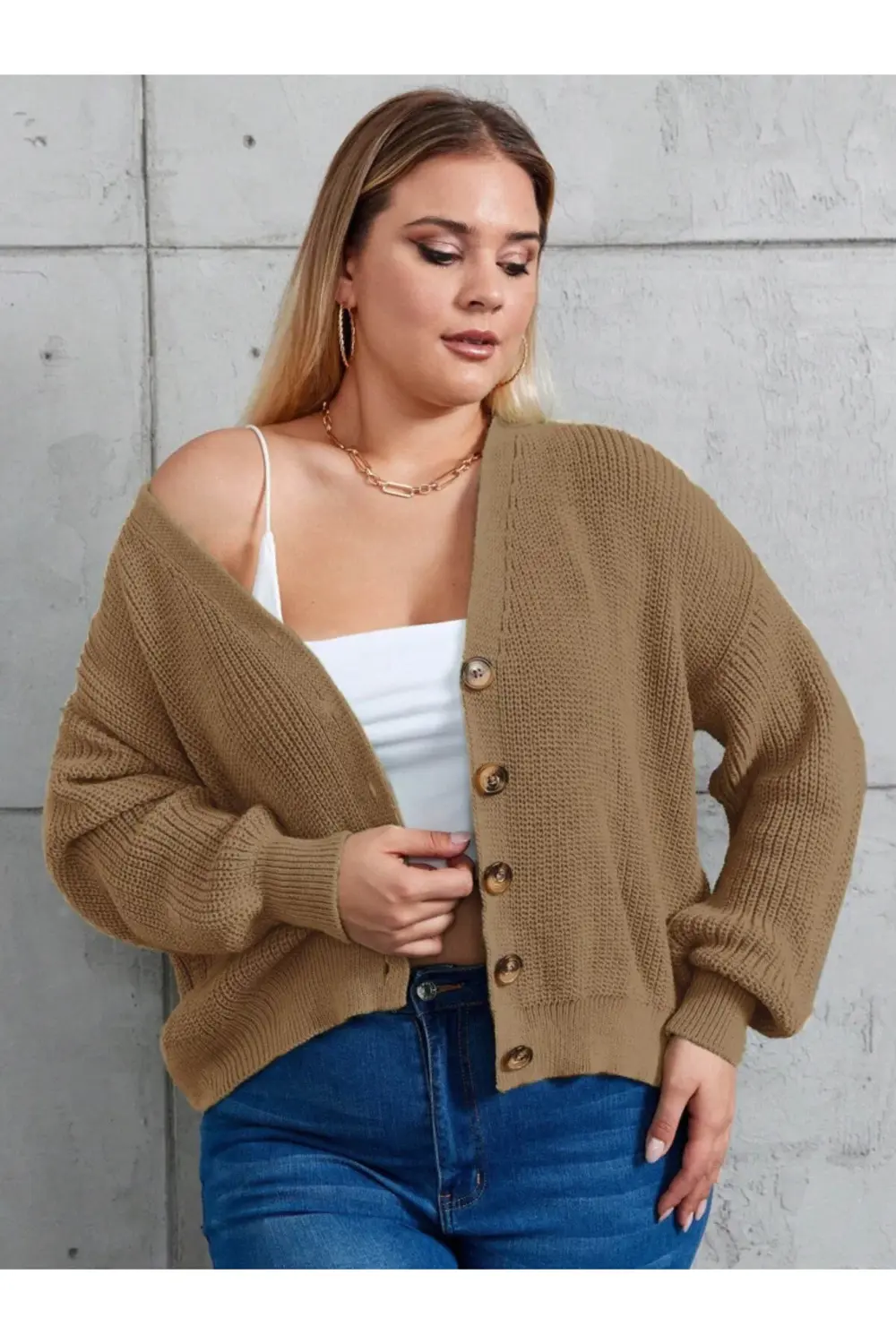 Kadın Beş Düğme Büyük Beden Triko Hırka