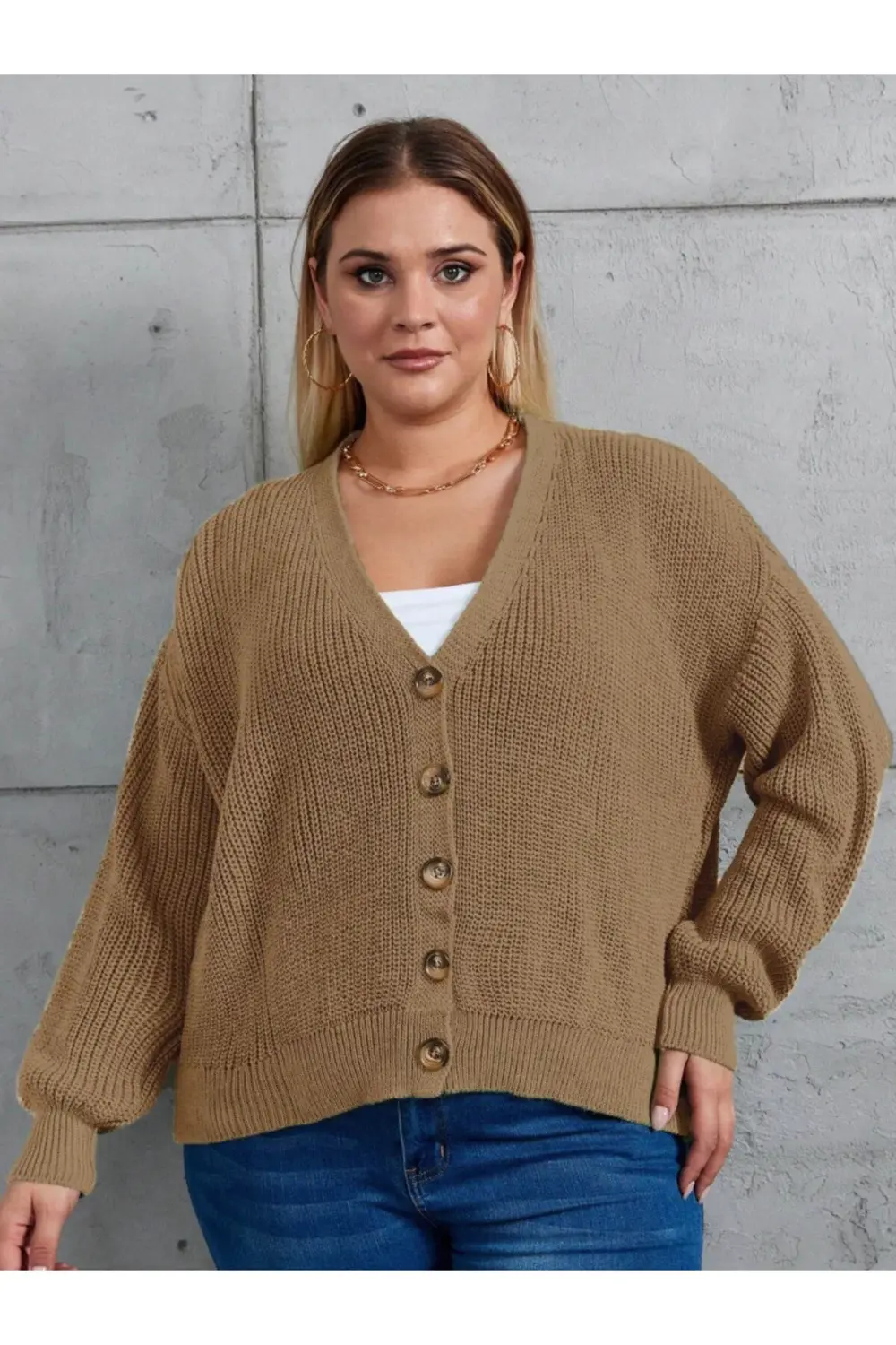 Kadın Beş Düğme Büyük Beden Triko Hırka