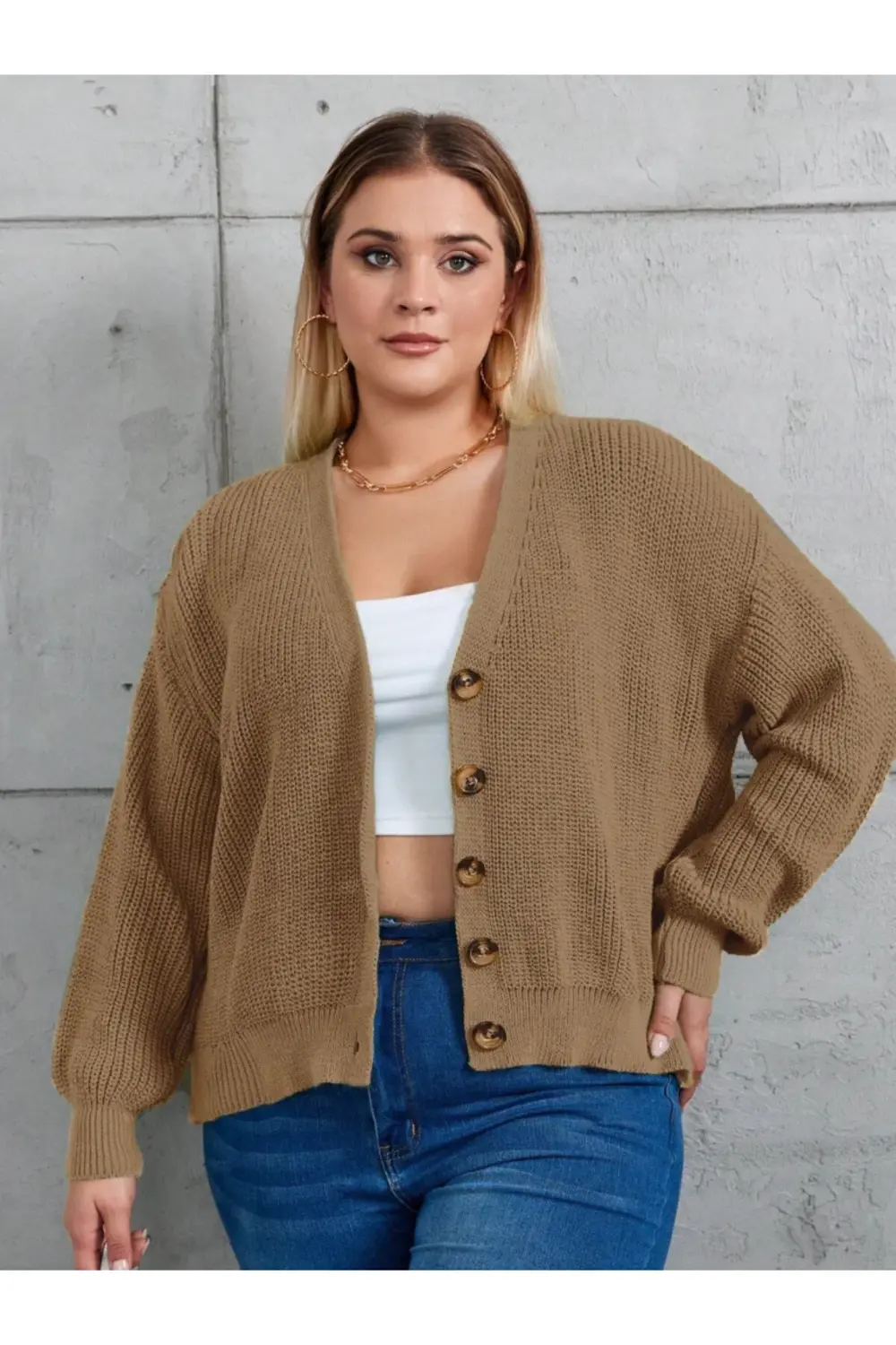 Kadın Beş Düğme Büyük Beden Triko Hırka